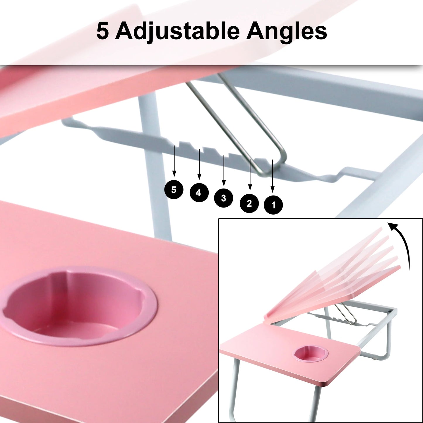 Portable Height Adjustable Laptop Table with Cup Holder