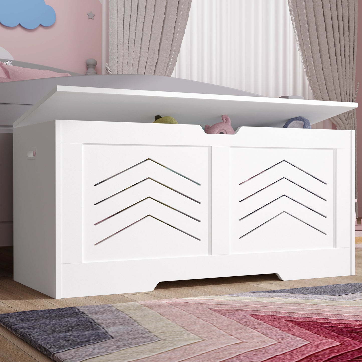 Blanket Box Storage Chest - Large Toy Box With Lid & Safety Hinges