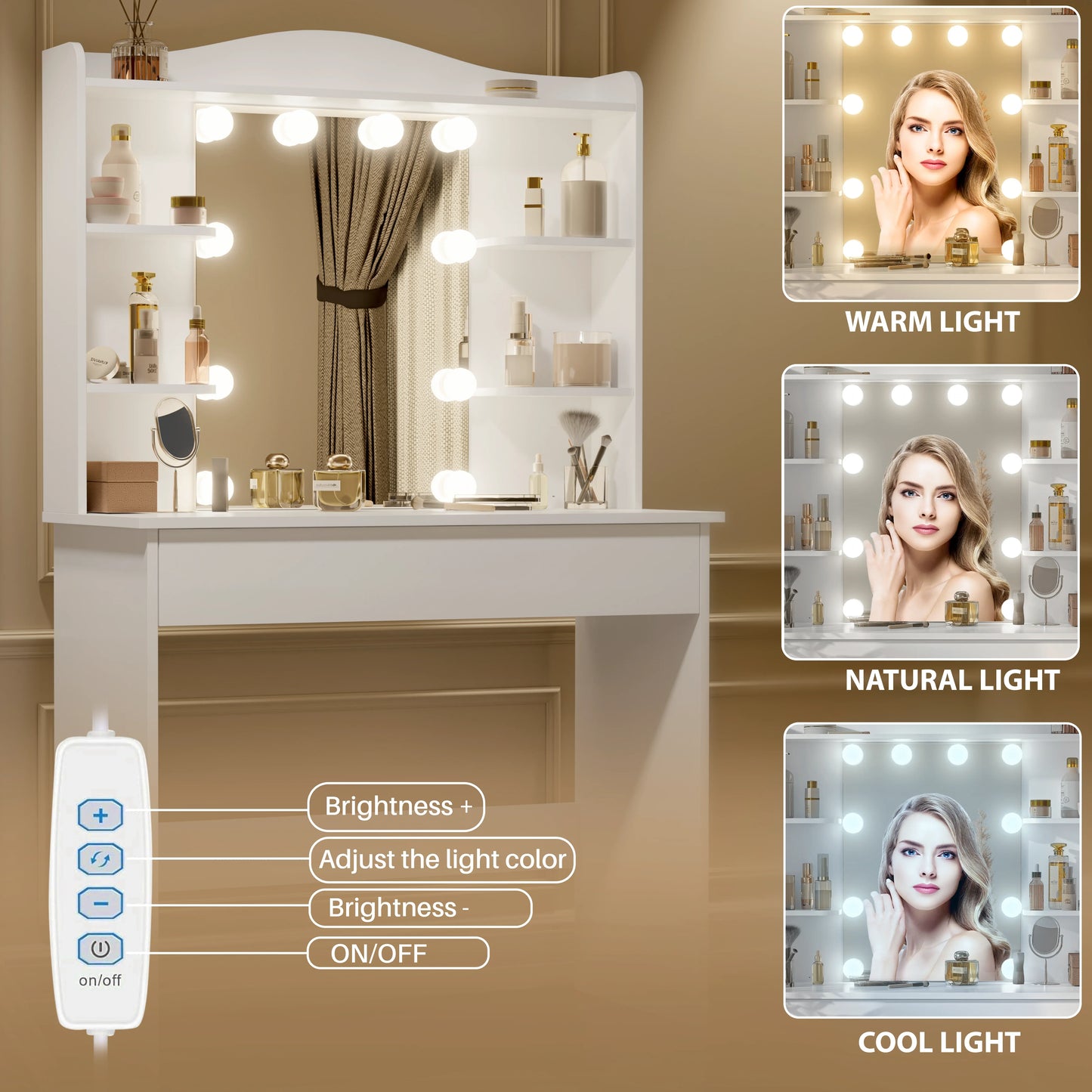 Dressing Table With Mirror & Led Lights - Makeup Vanity Desk