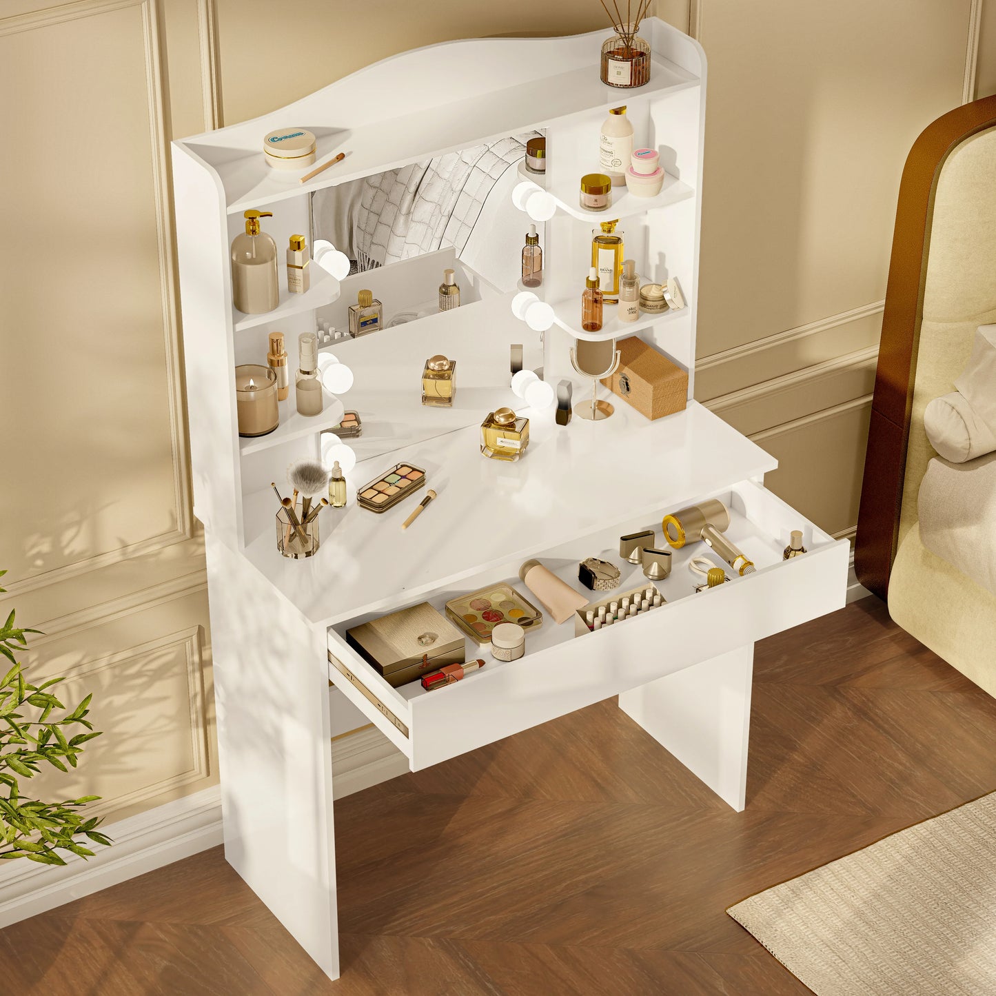 Dressing Table With Mirror & Led Lights - Makeup Vanity Desk