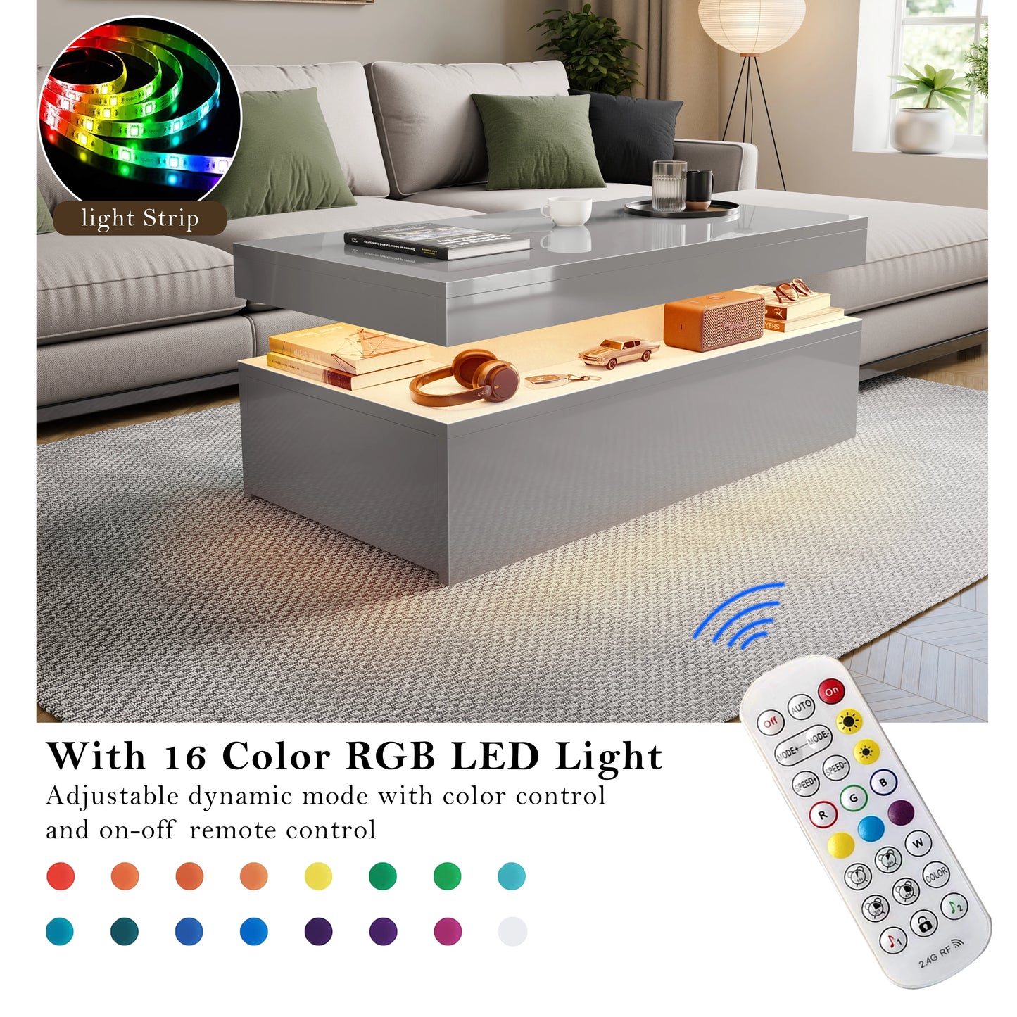 High Gloss Storage Coffee Table With Drawers & LED Lights