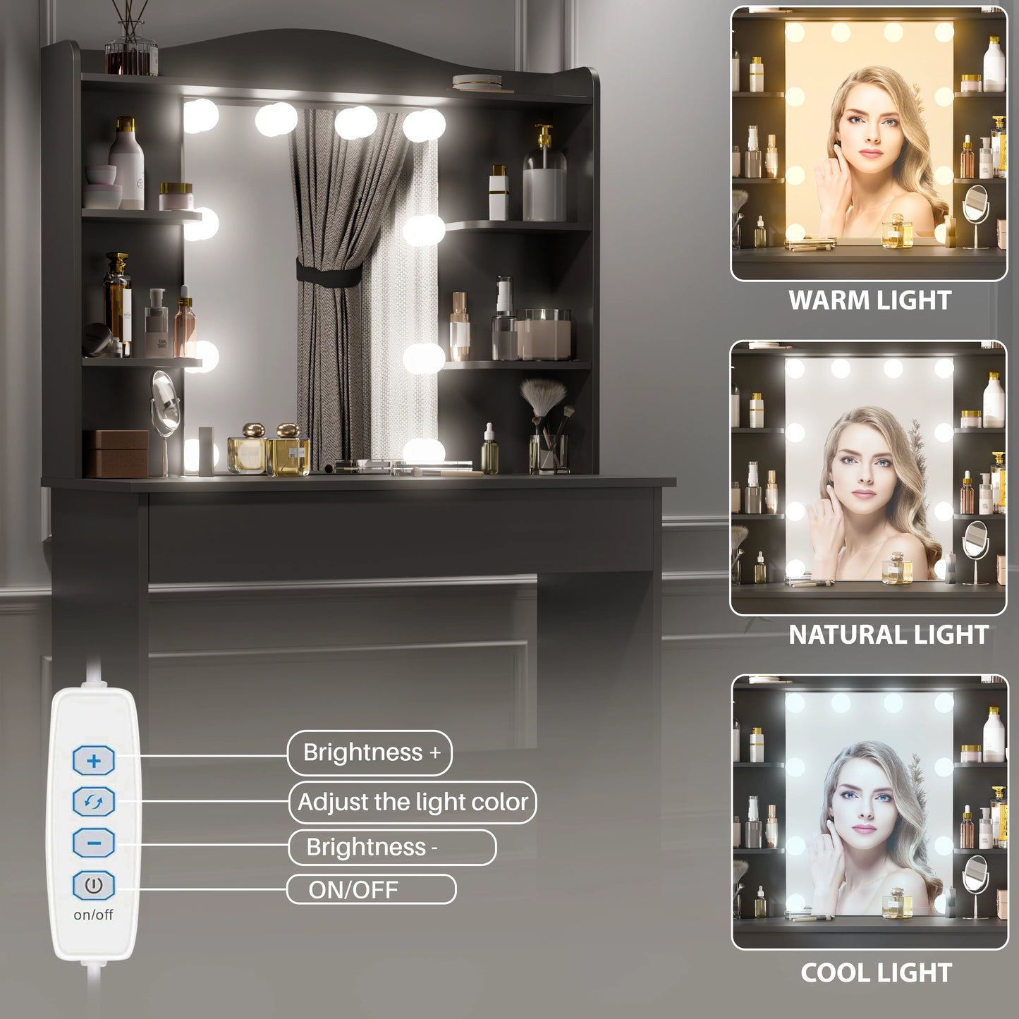 Dressing Table With Mirror & Led Lights - Makeup Vanity Desk