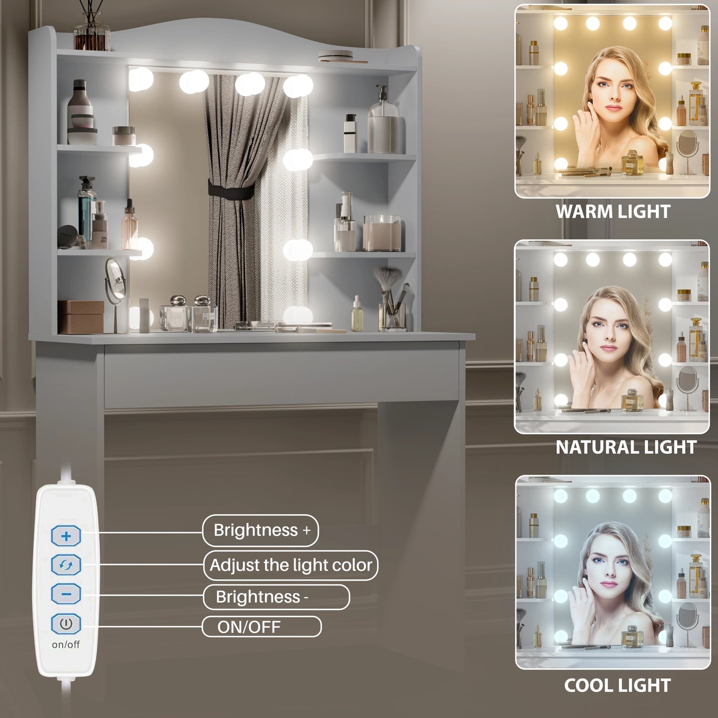 Dressing Table With Mirror & Led Lights - Makeup Vanity Desk