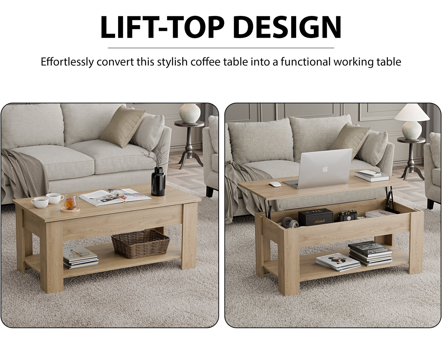 Lift Top Storage Coffee Table | Lift Up Modern Tea Table 120cm Wide