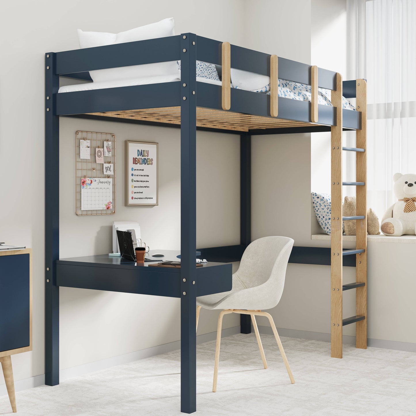 Bunk Bed With Desk - High Sleeper Loft Bed Frame For Kids