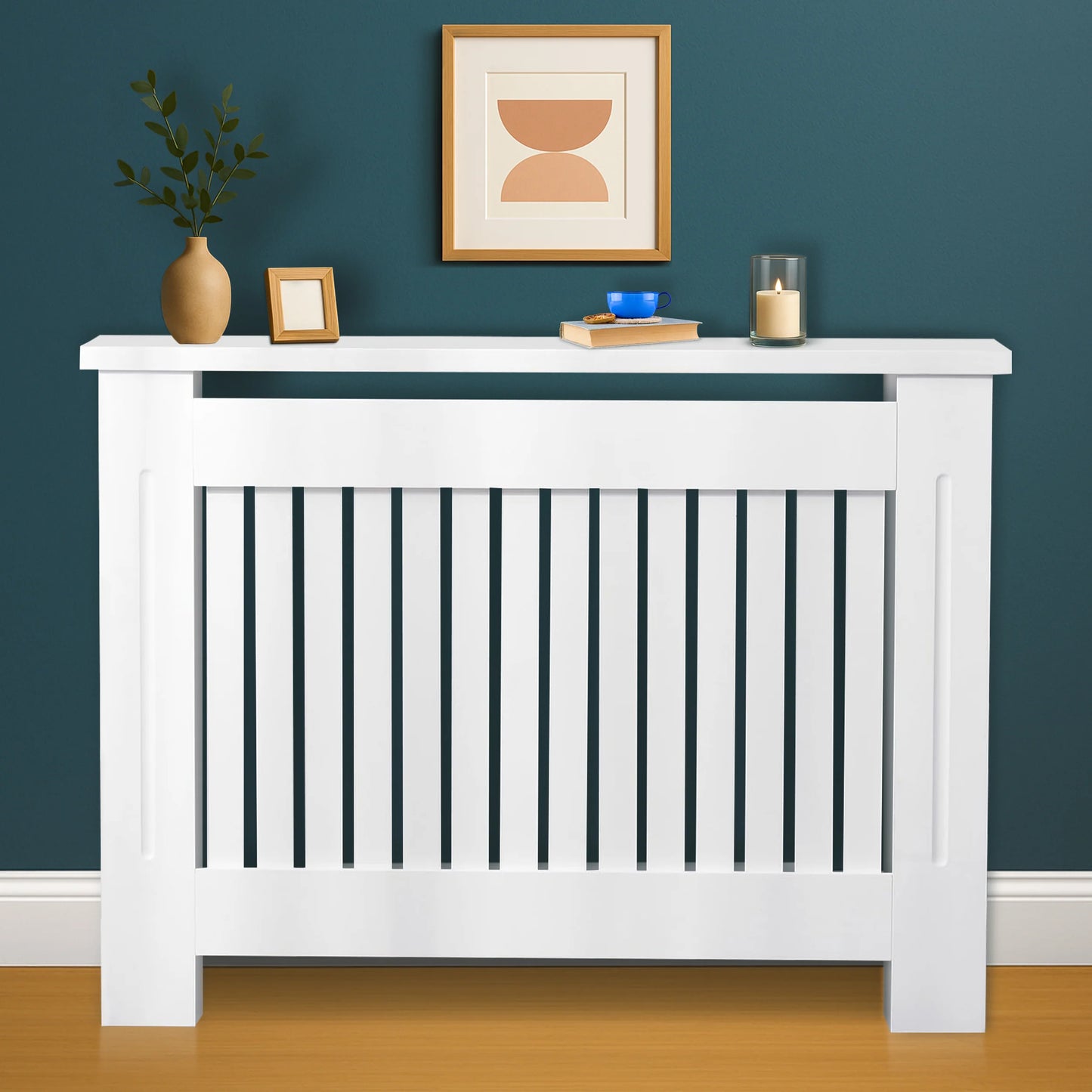 Chelsea White Radiator Cover, Vertical Wooden Slats