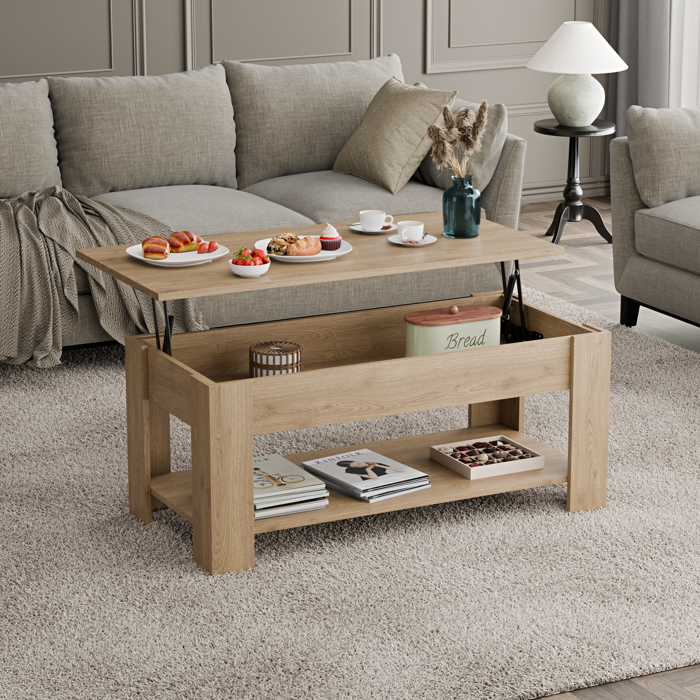 Lift Top Storage Coffee Table | Lift Up Modern Tea Table 120cm Wide