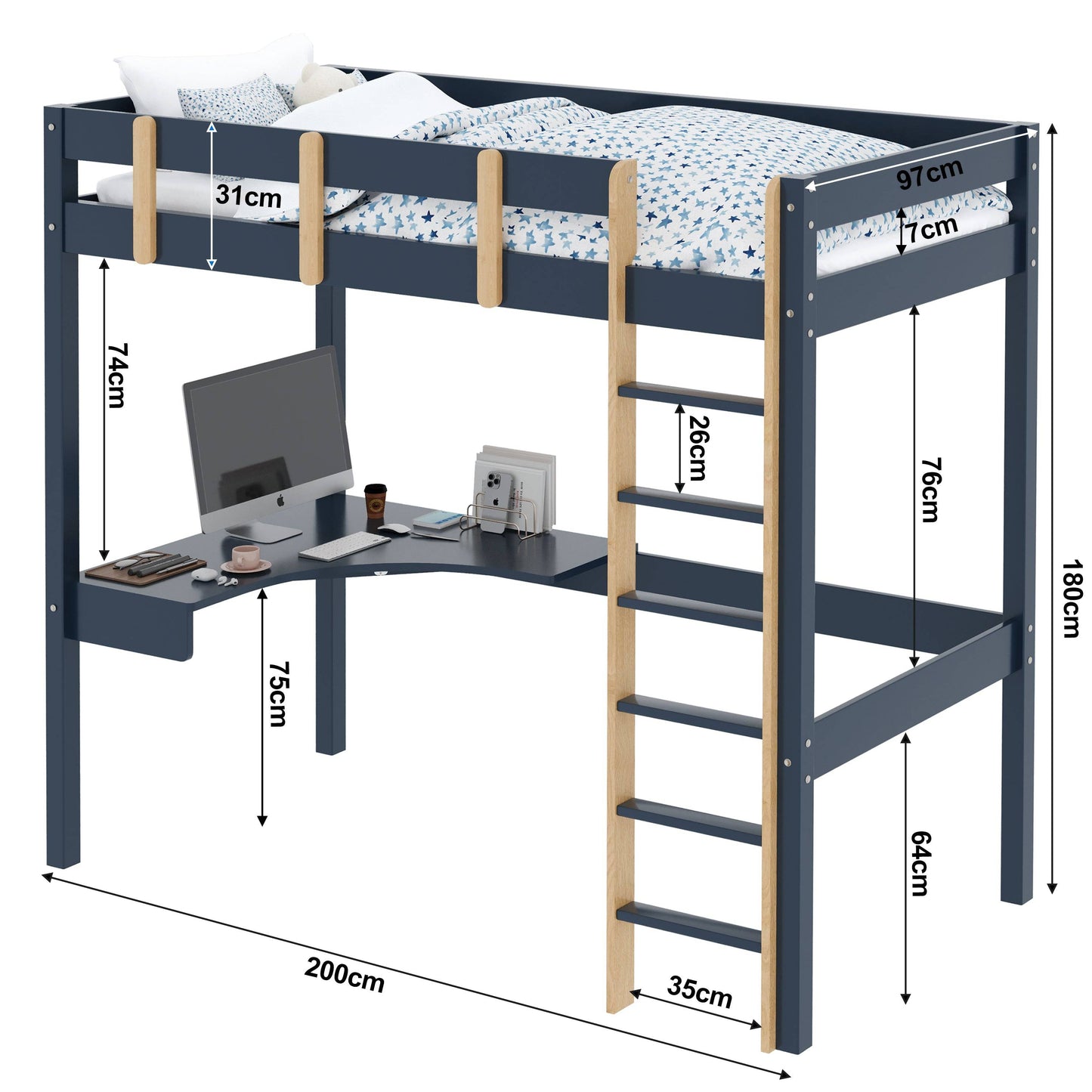 Bunk Bed With Desk - High Sleeper Loft Bed Frame For Kids