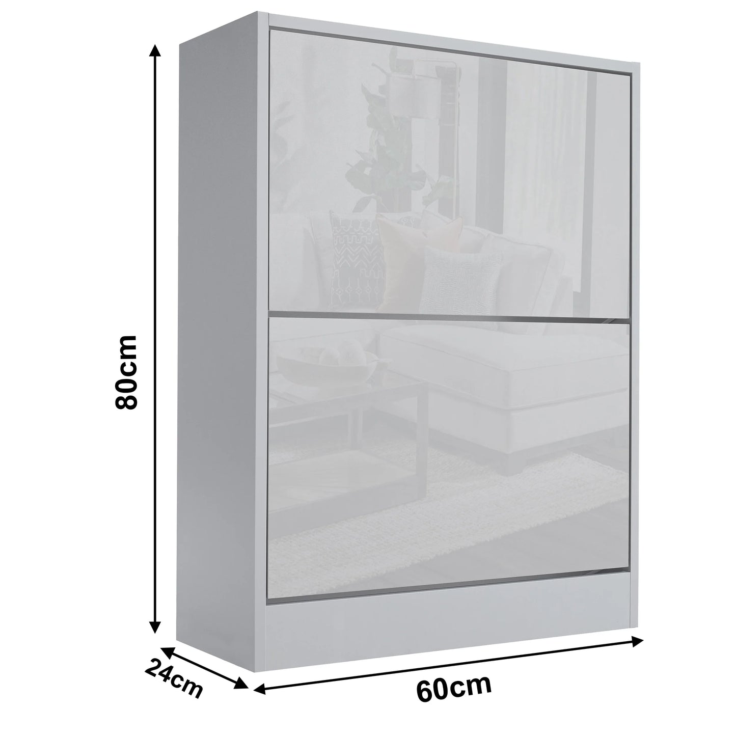 High Gloss 2 Door Shoe Cabinet | Slim Shoe Storage Unit