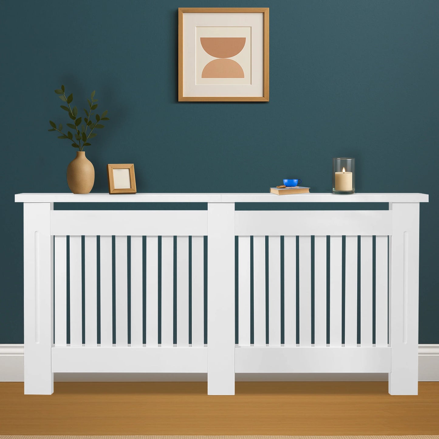 Chelsea White Radiator Cover, Vertical Wooden Slats