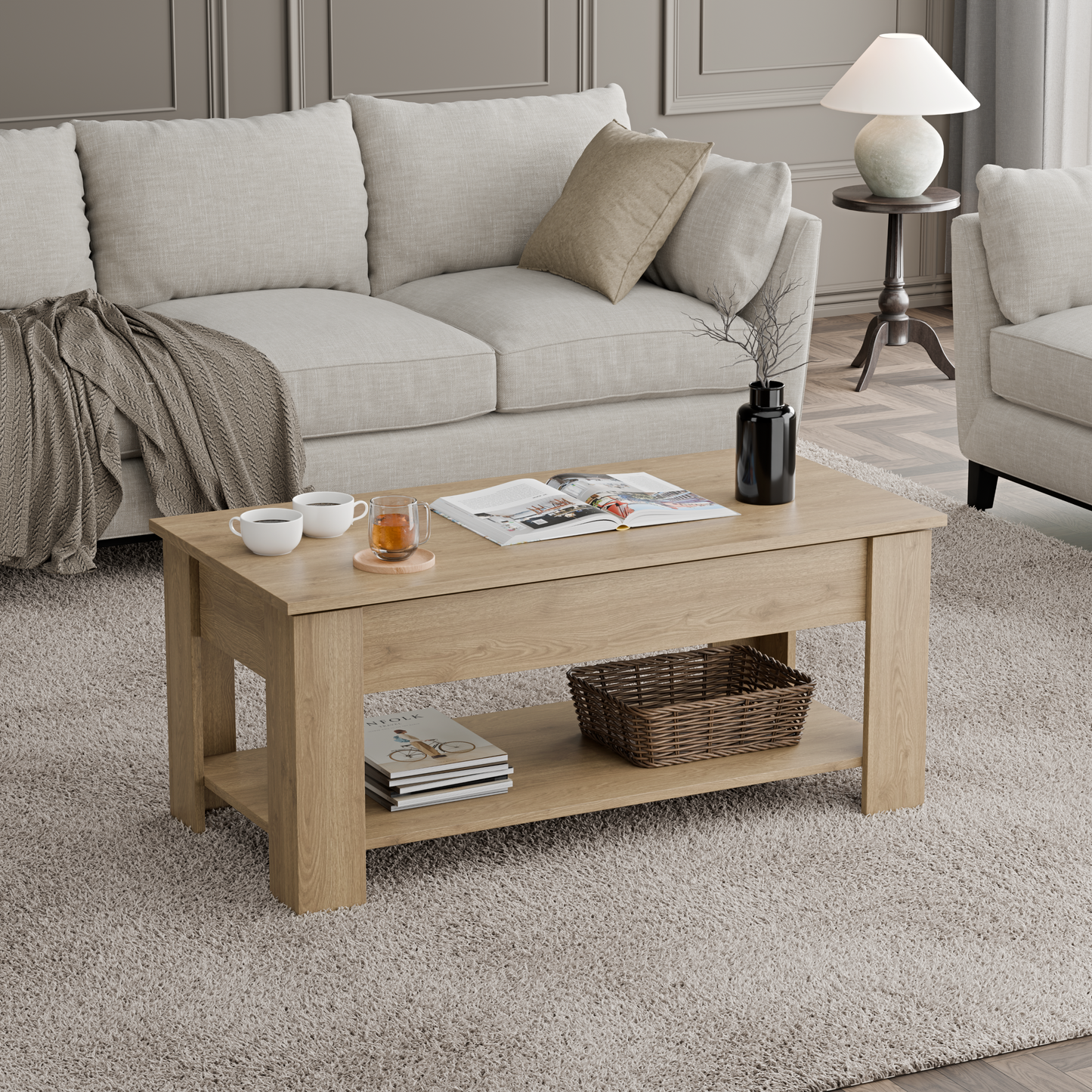 Lift Top Storage Coffee Table | Lift Up Modern Tea Table 120cm Wide