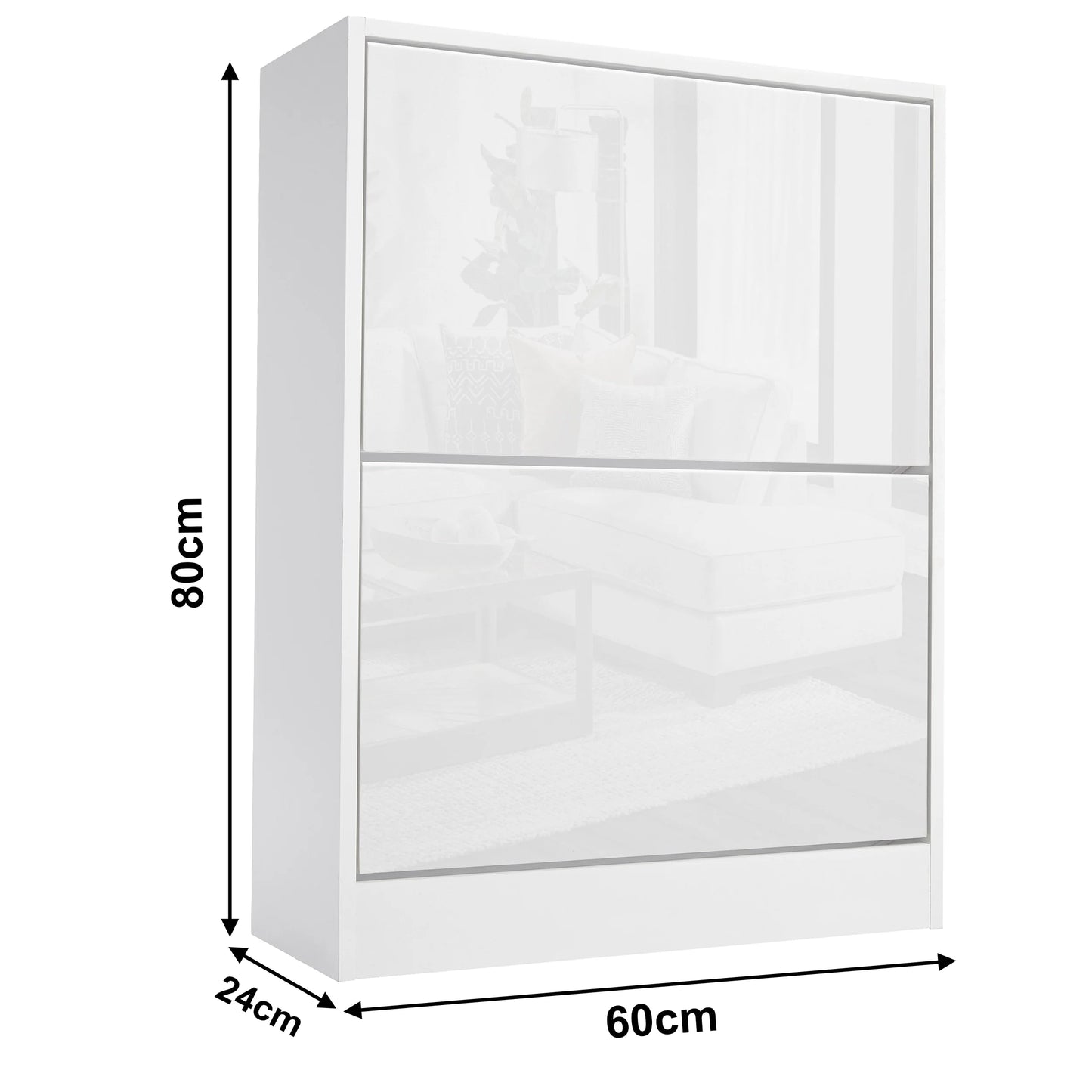 High Gloss 2 Door Shoe Cabinet | Slim Shoe Storage Unit