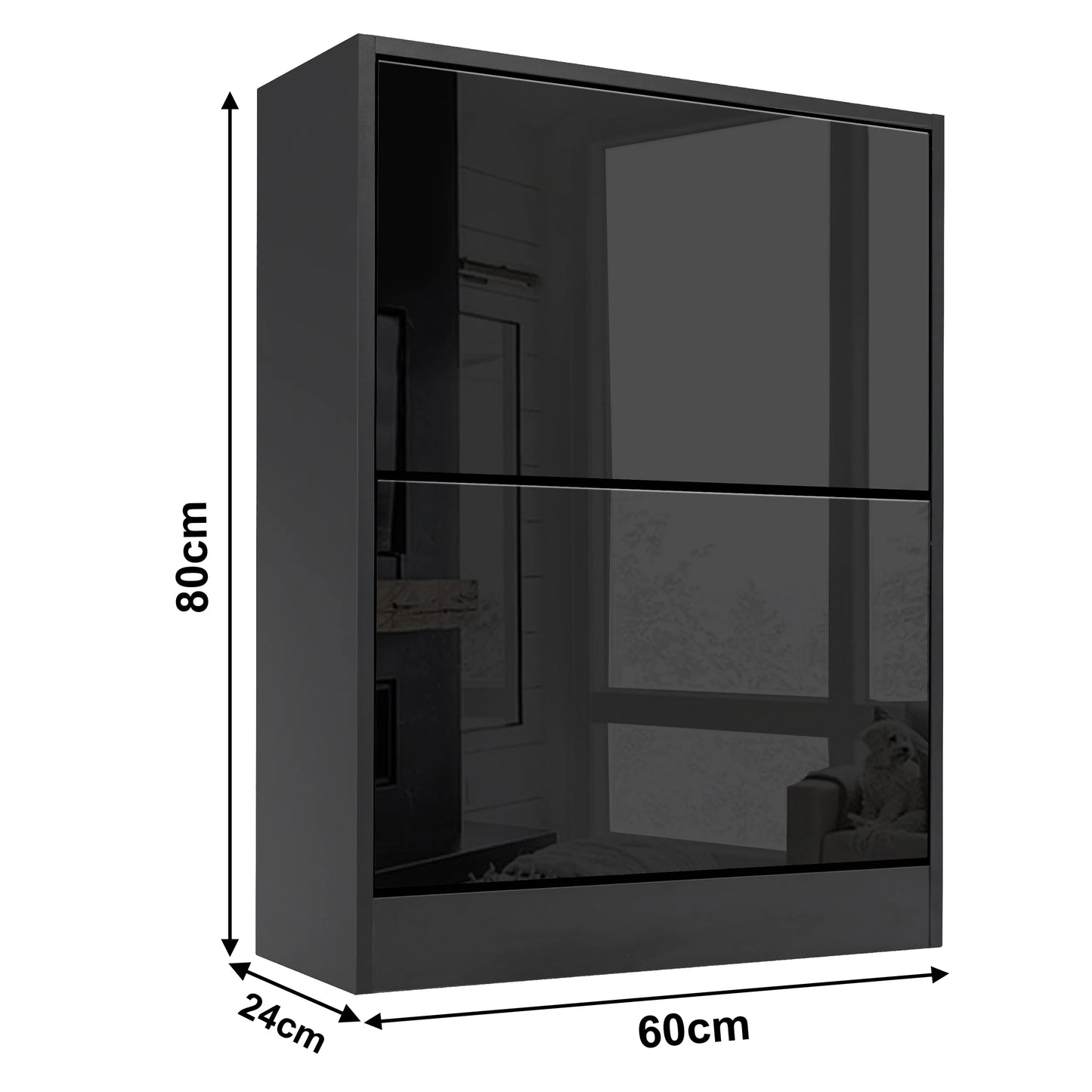 High Gloss 2 Door Shoe Cabinet | Slim Shoe Storage Unit
