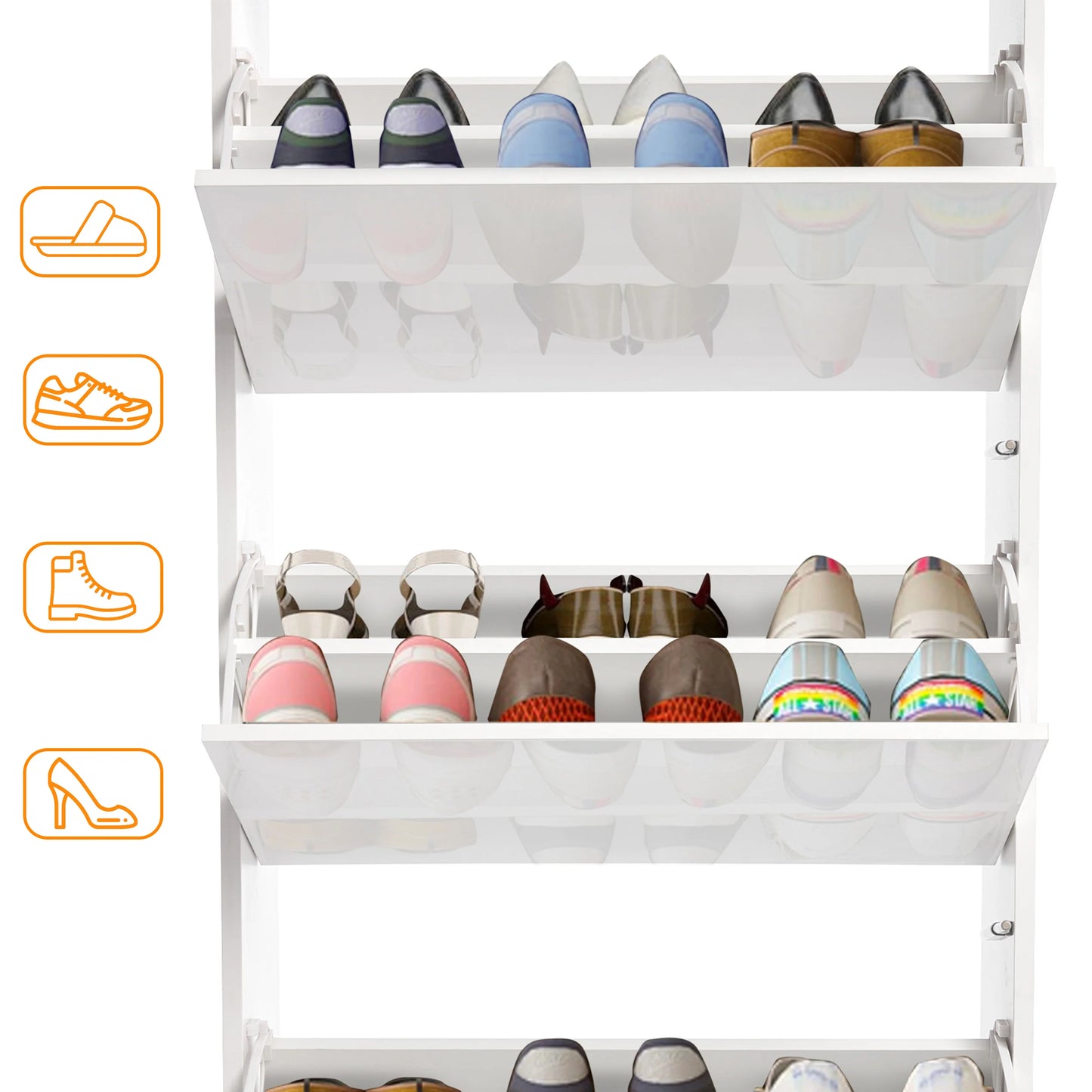 High Gloss 3 Door Shoe Cabinet | Slim Shoe Storage
