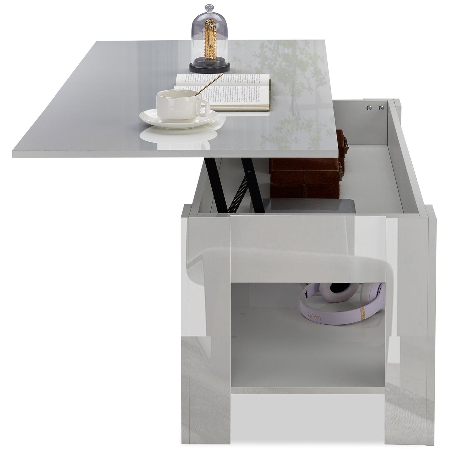 High Gloss Lift Top Coffee Table With Hidden Storage Shelf