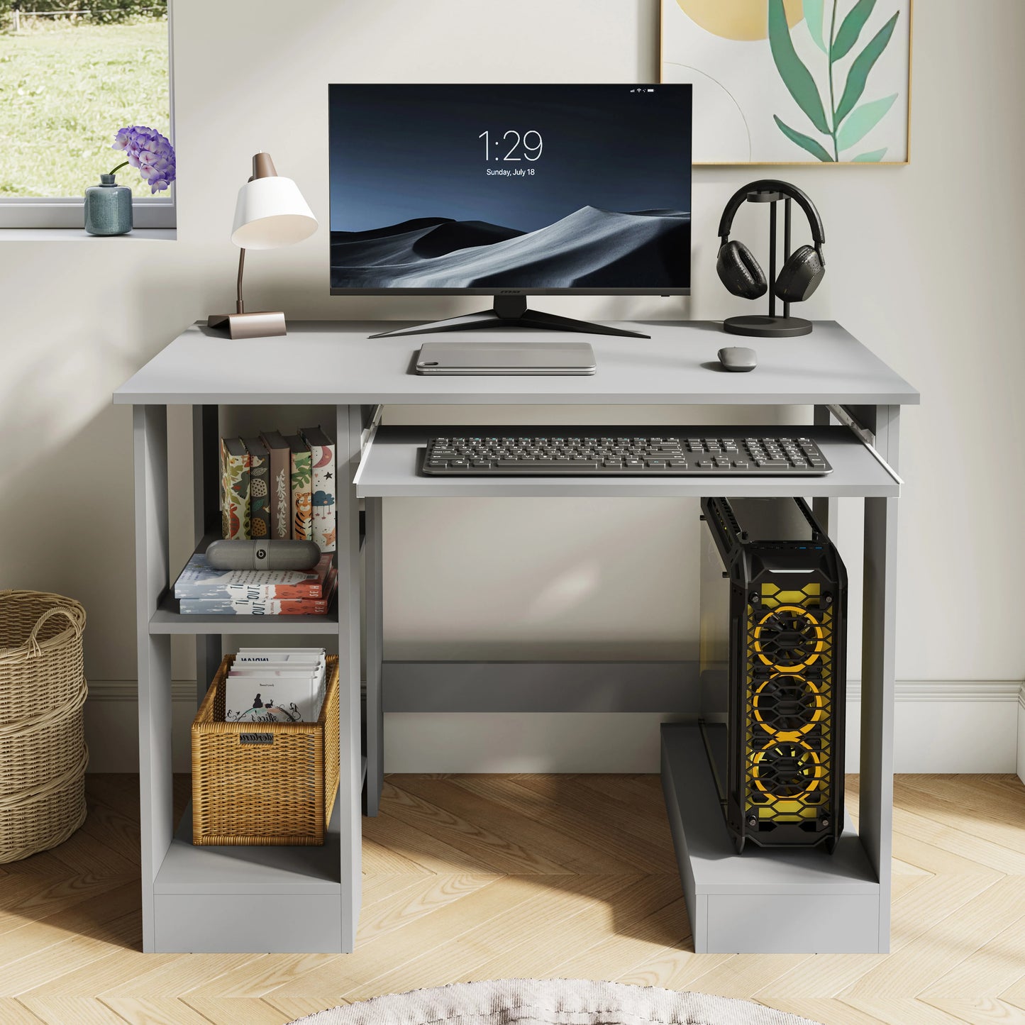 Home Office Computer Desk With Shelves For Working, Reading & Gaming