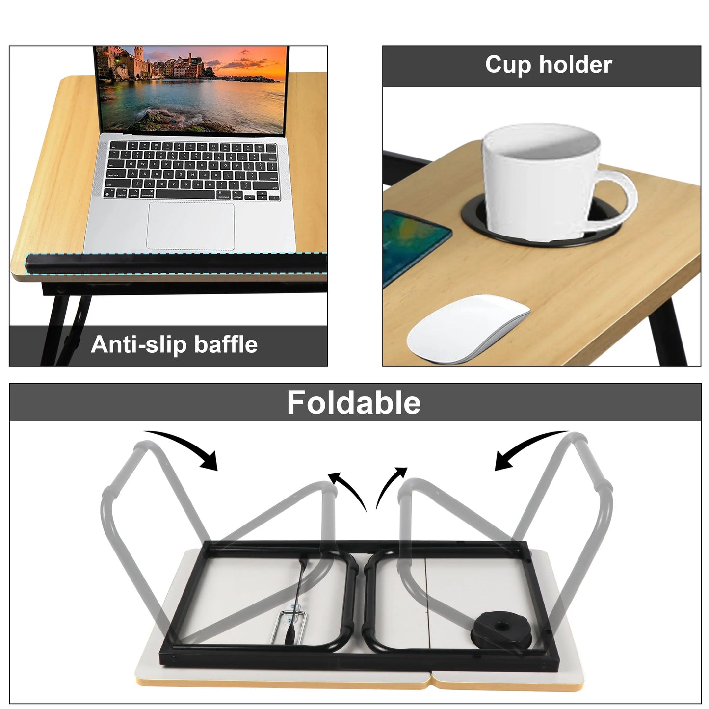 Portable Height Adjustable Laptop Table with Cup Holder