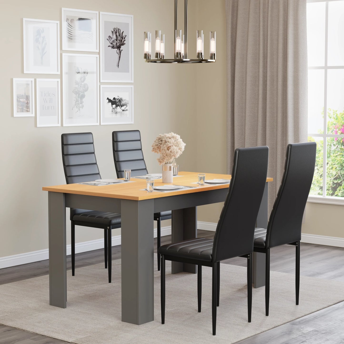 Grey & Pine 4-6 Seater Dining Table and Chairs Set