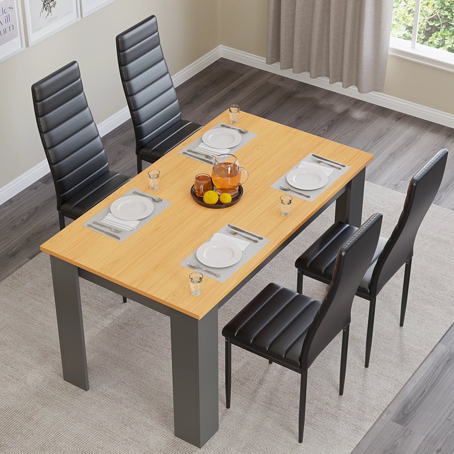 Grey & Pine 4-6 Seater Dining Table and Chairs Set