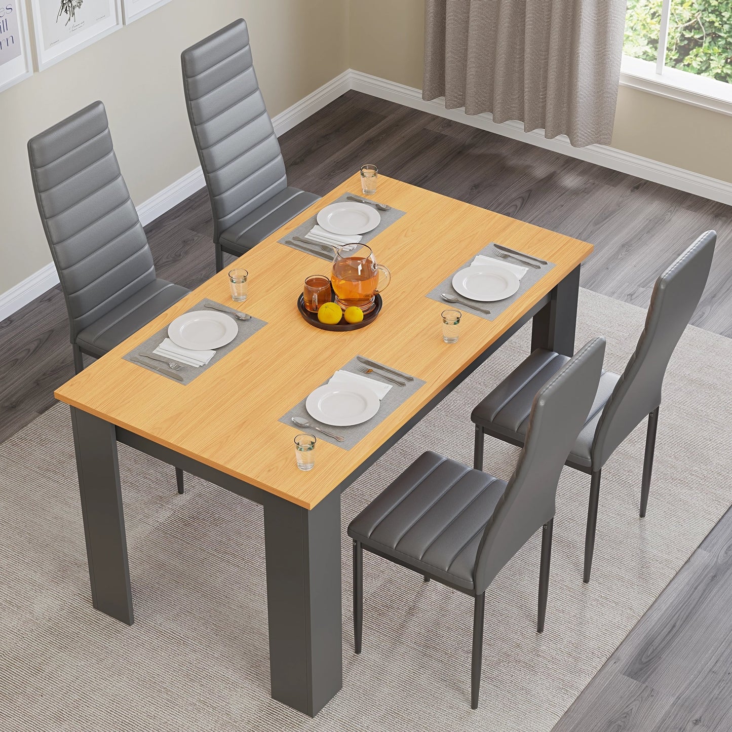 Grey & Pine 4-6 Seater Dining Table and Chairs Set
