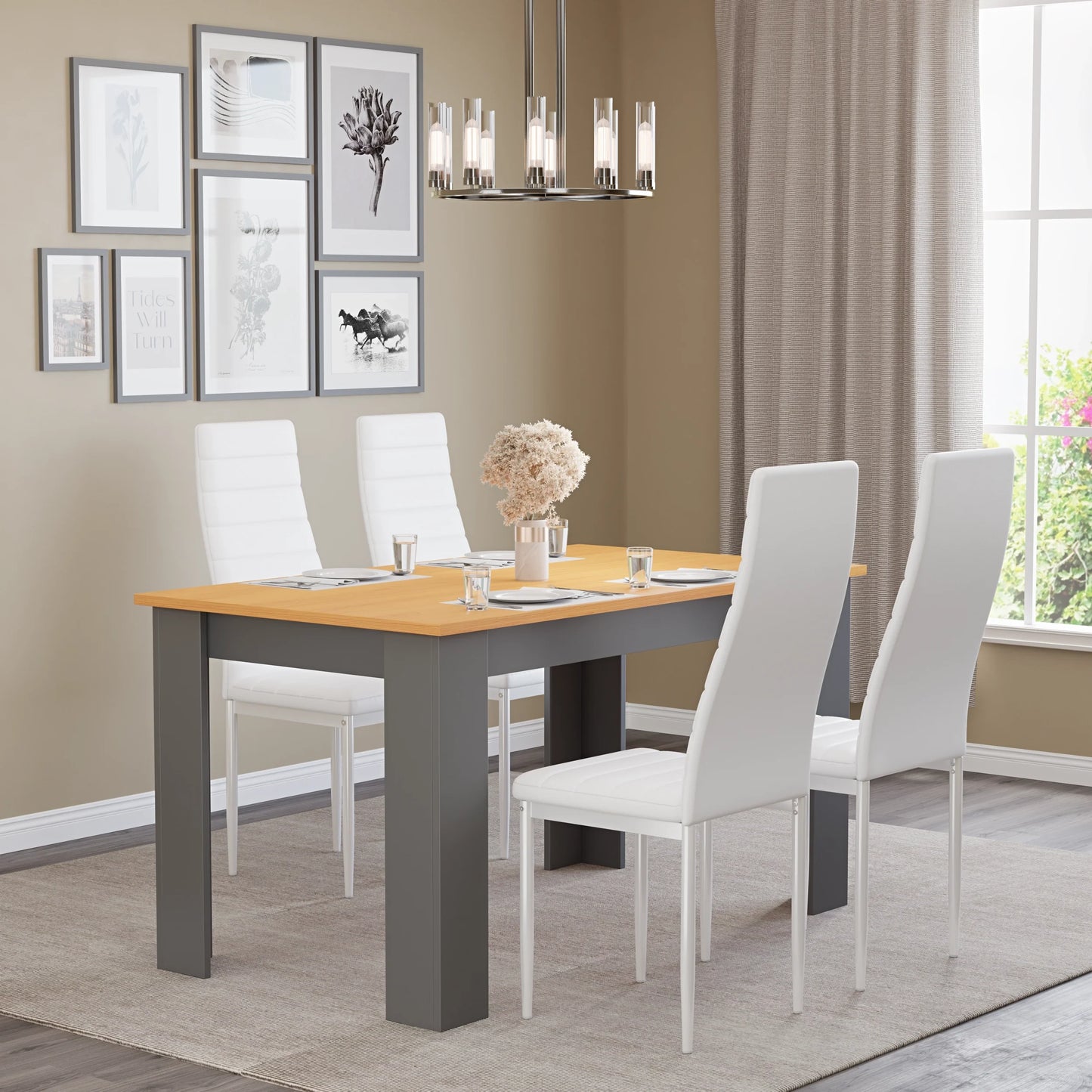Grey & Pine 4-6 Seater Dining Table and Chairs Set