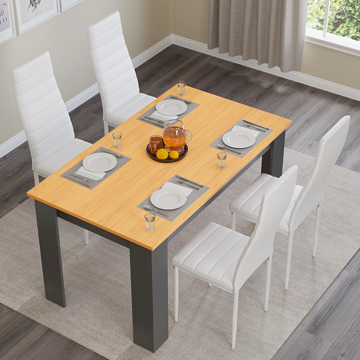 Grey & Pine 4-6 Seater Dining Table and Chairs Set