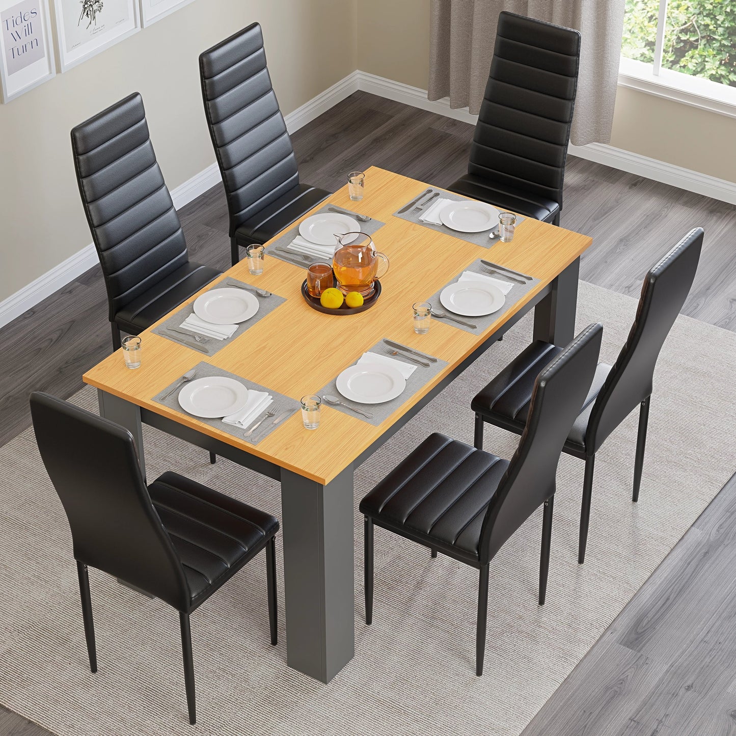 Grey & Pine 4-6 Seater Dining Table and Chairs Set