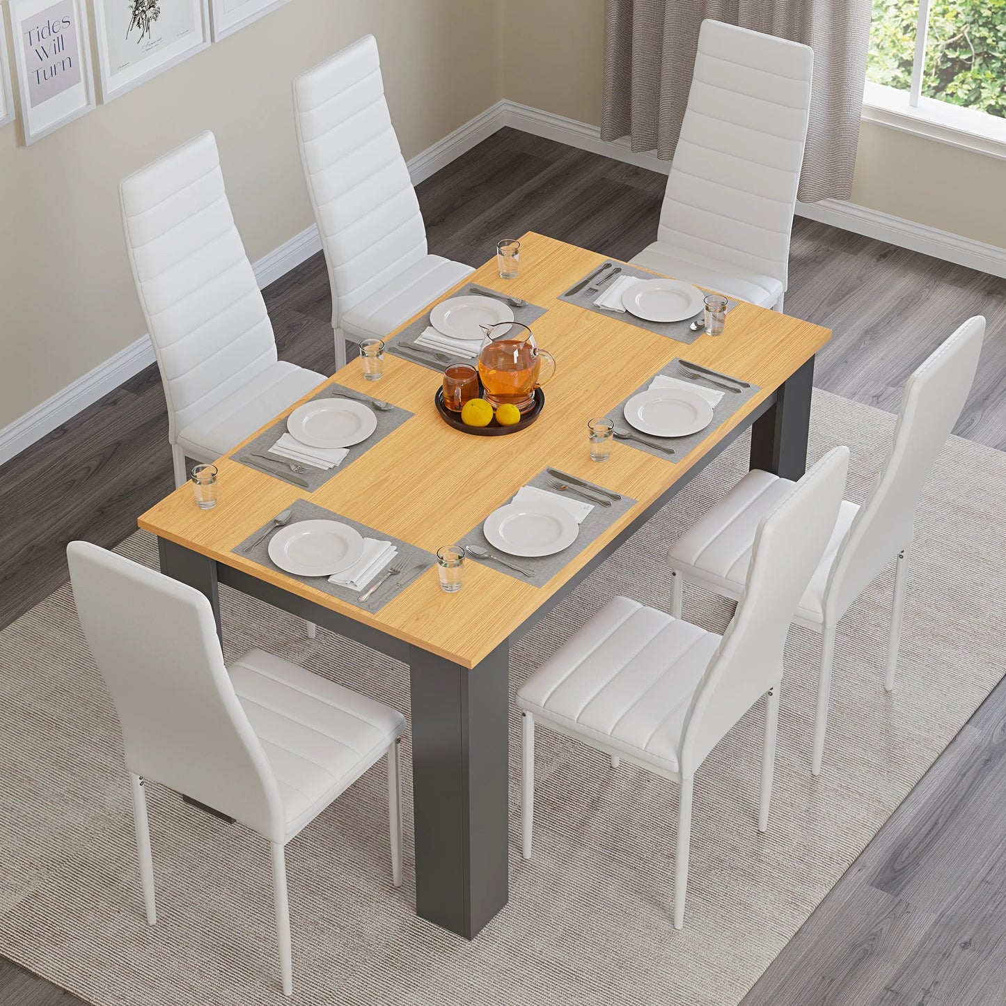 Grey & Pine 4-6 Seater Dining Table and Chairs Set