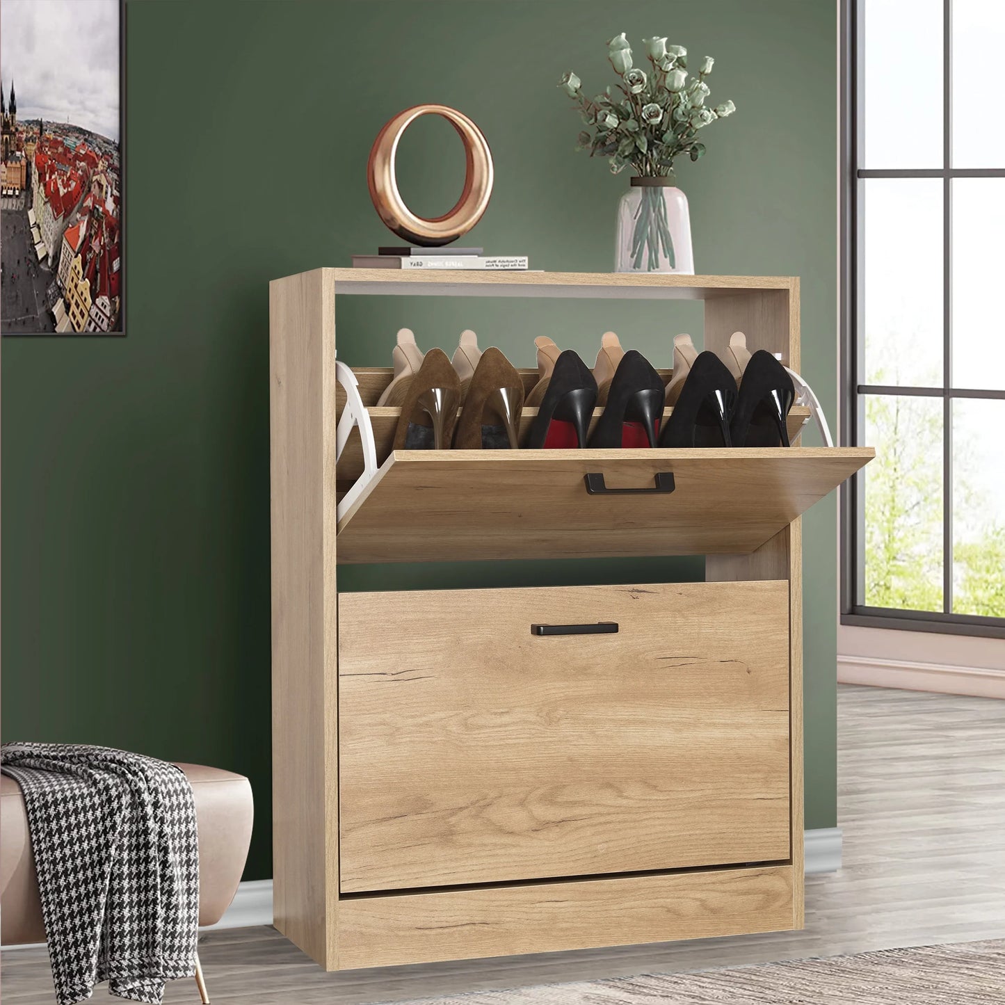2 Door Slim Shoe Cabinet For Hallway | Small Shoe Storage