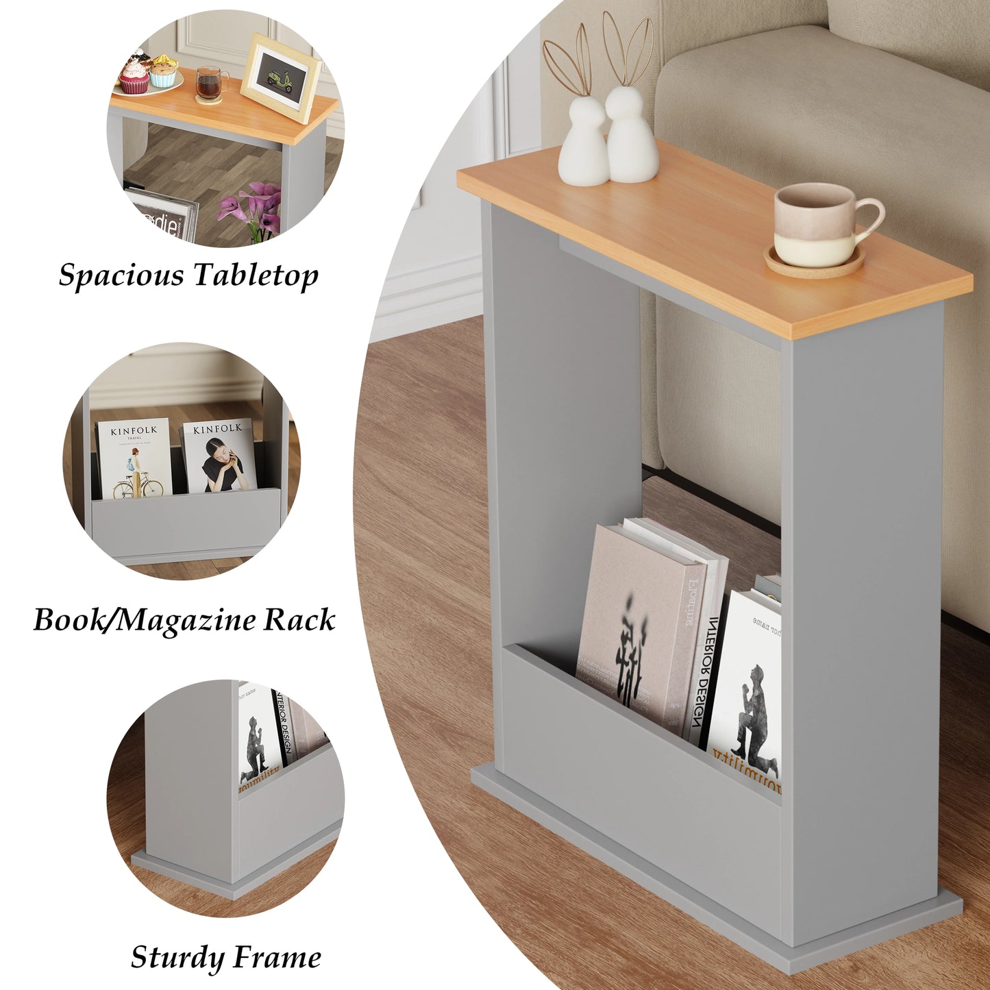 Small Narrow Side Table with Storage - Slim Sofa End Table