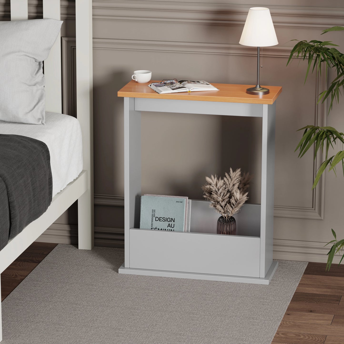 Small Narrow Side Table with Storage - Slim Sofa End Table
