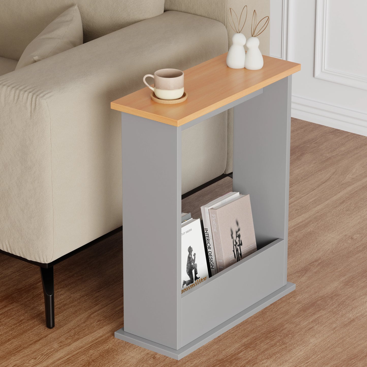 Small Narrow Side Table with Storage - Slim Sofa End Table