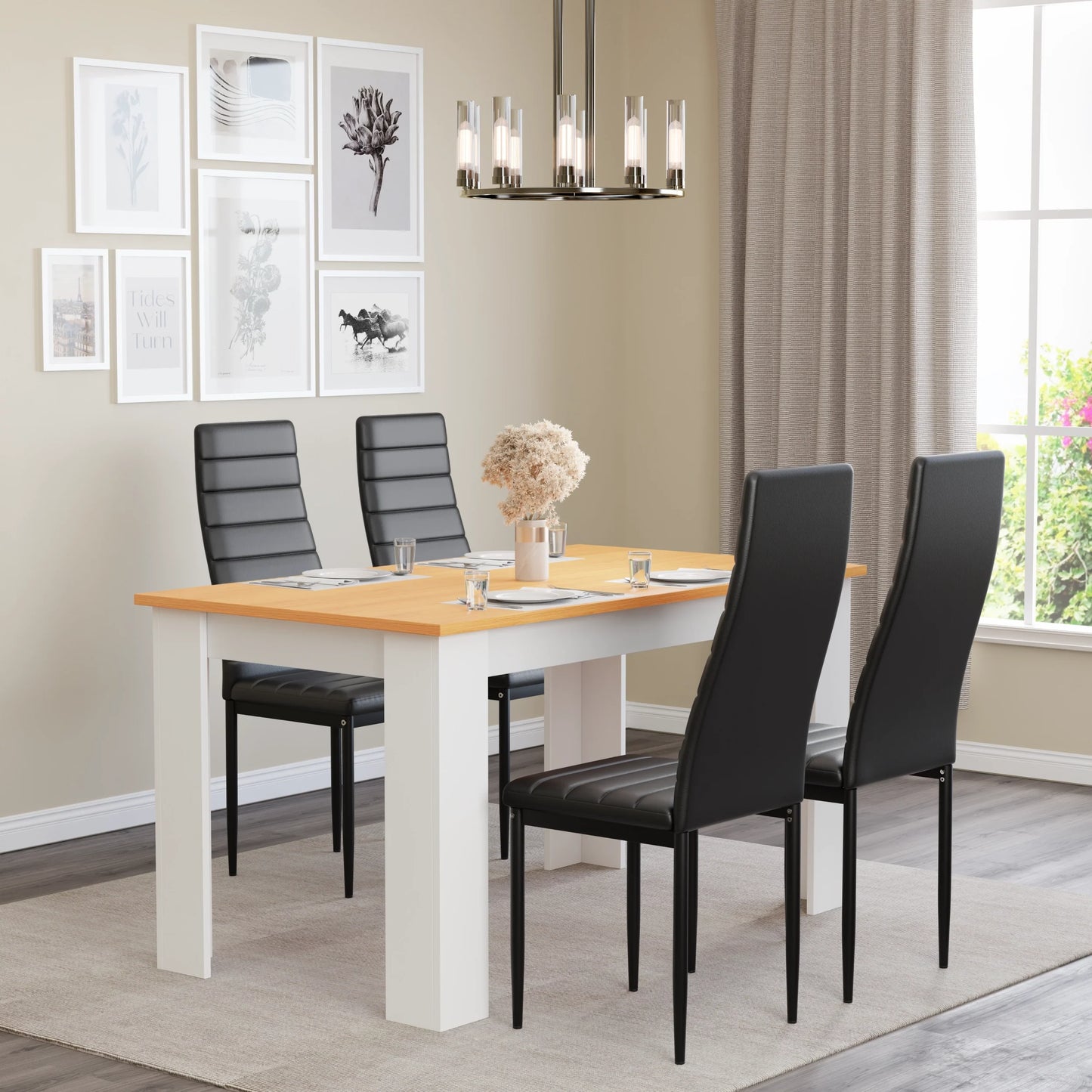 Dining Table Set With 4 & 6 Chairs in Black, Grey & White