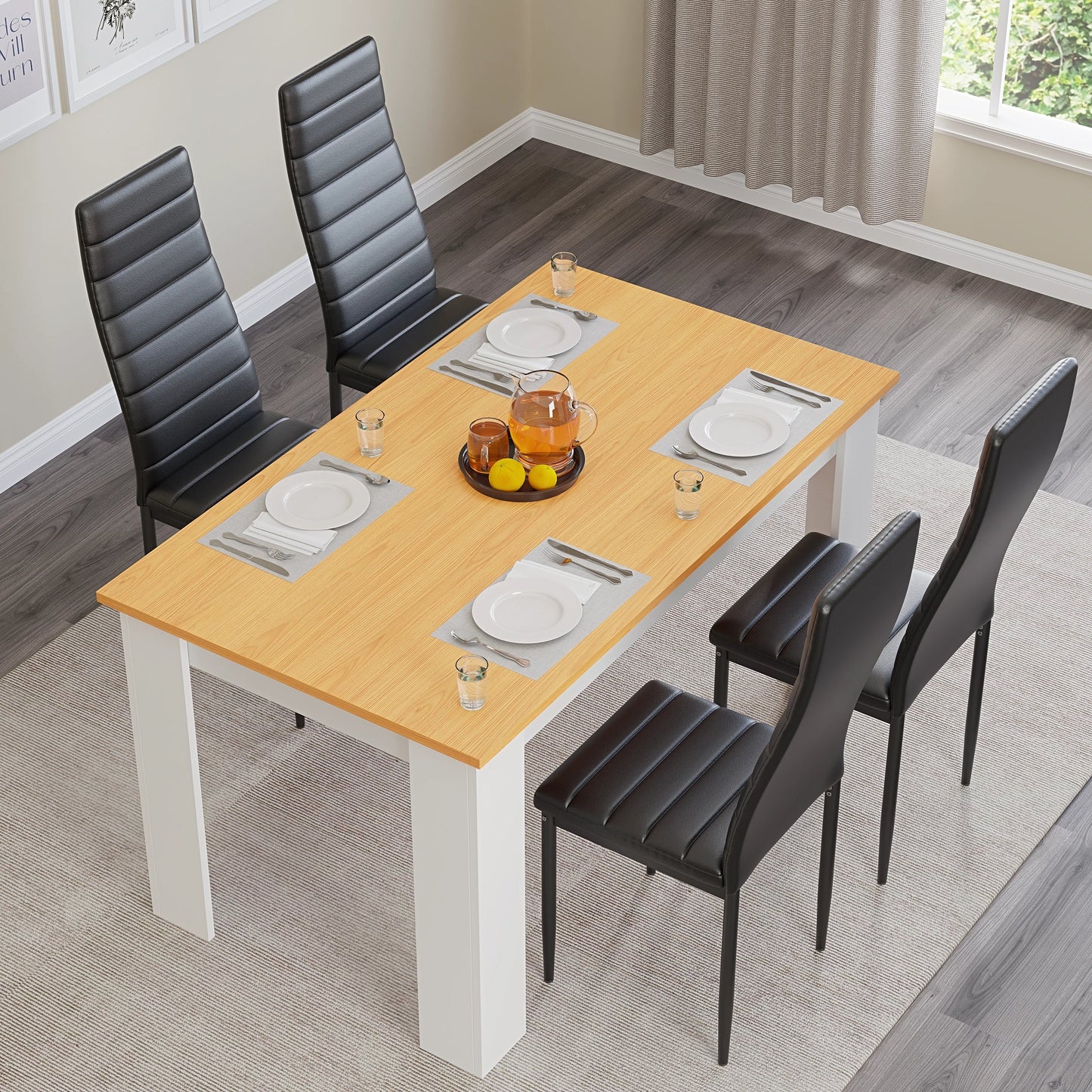 Dining Table Set With 4 & 6 Chairs in Black, Grey & White