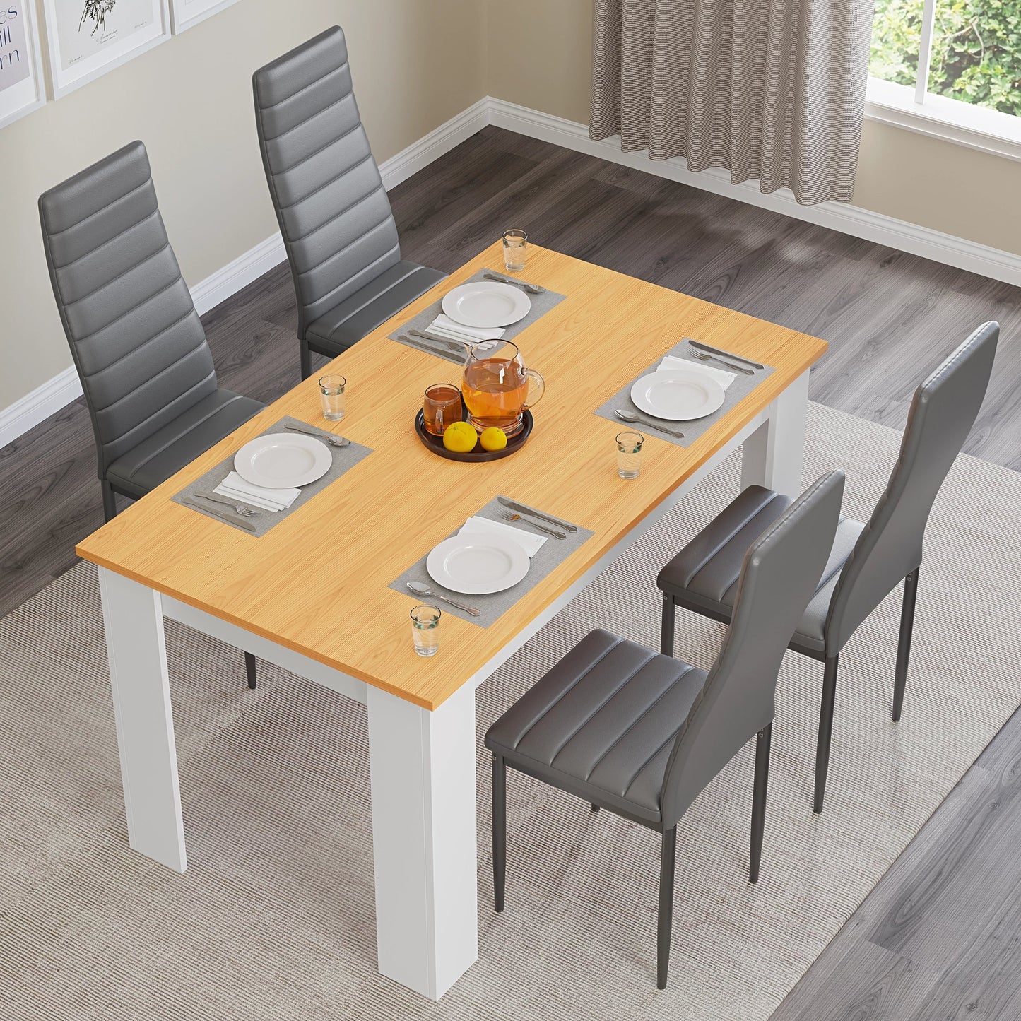 Dining Table Set With 4 & 6 Chairs in Black, Grey & White