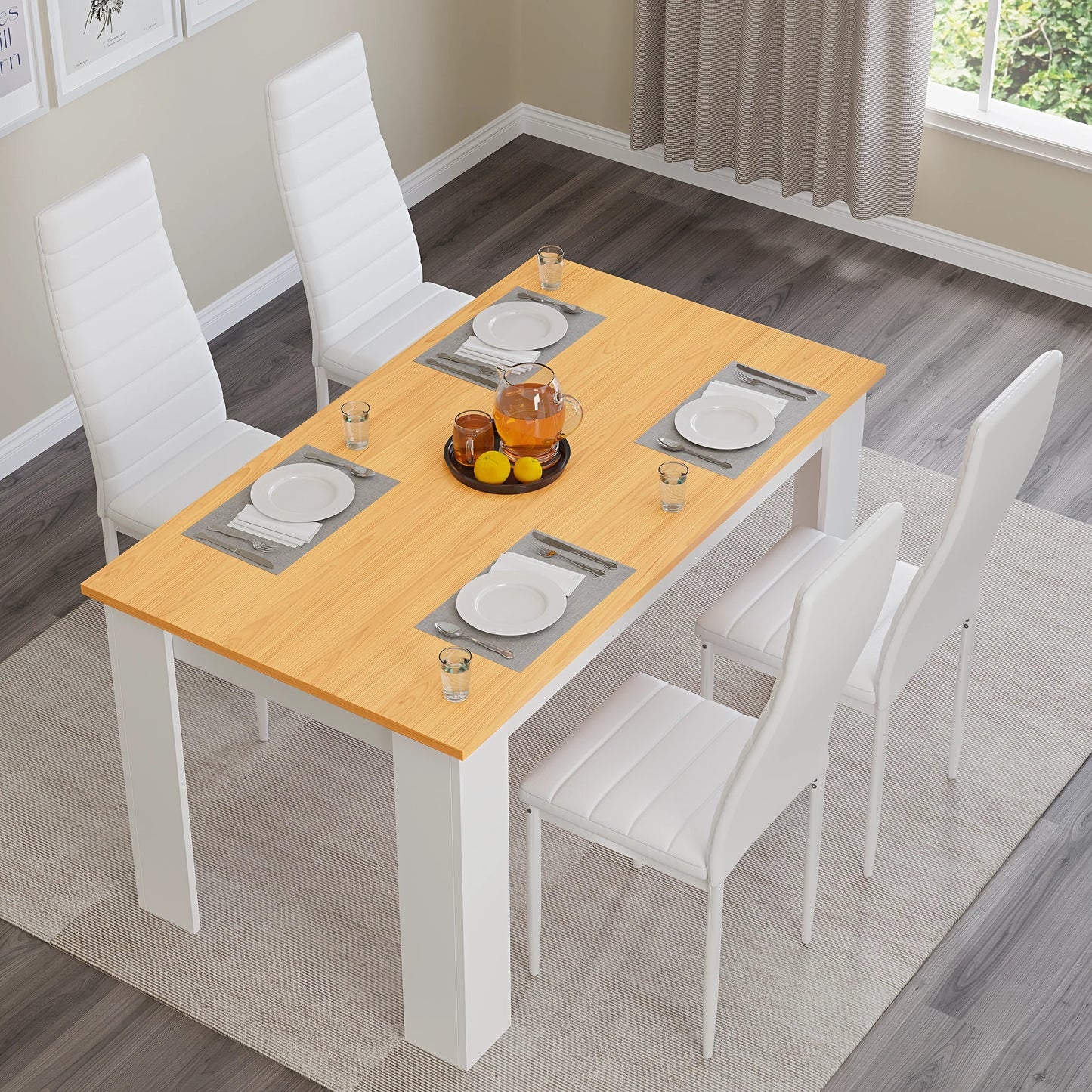 Dining Table Set With 4 & 6 Chairs in Black, Grey & White