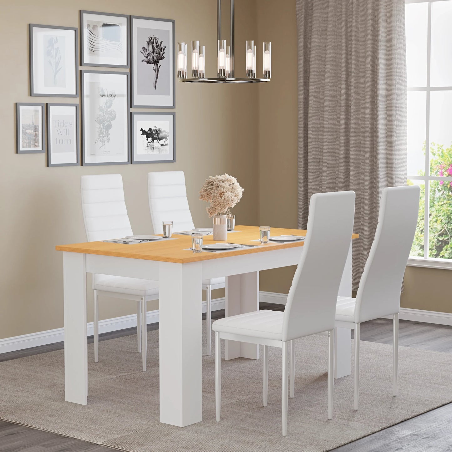 Dining Table Set With 4 & 6 Chairs in Black, Grey & White