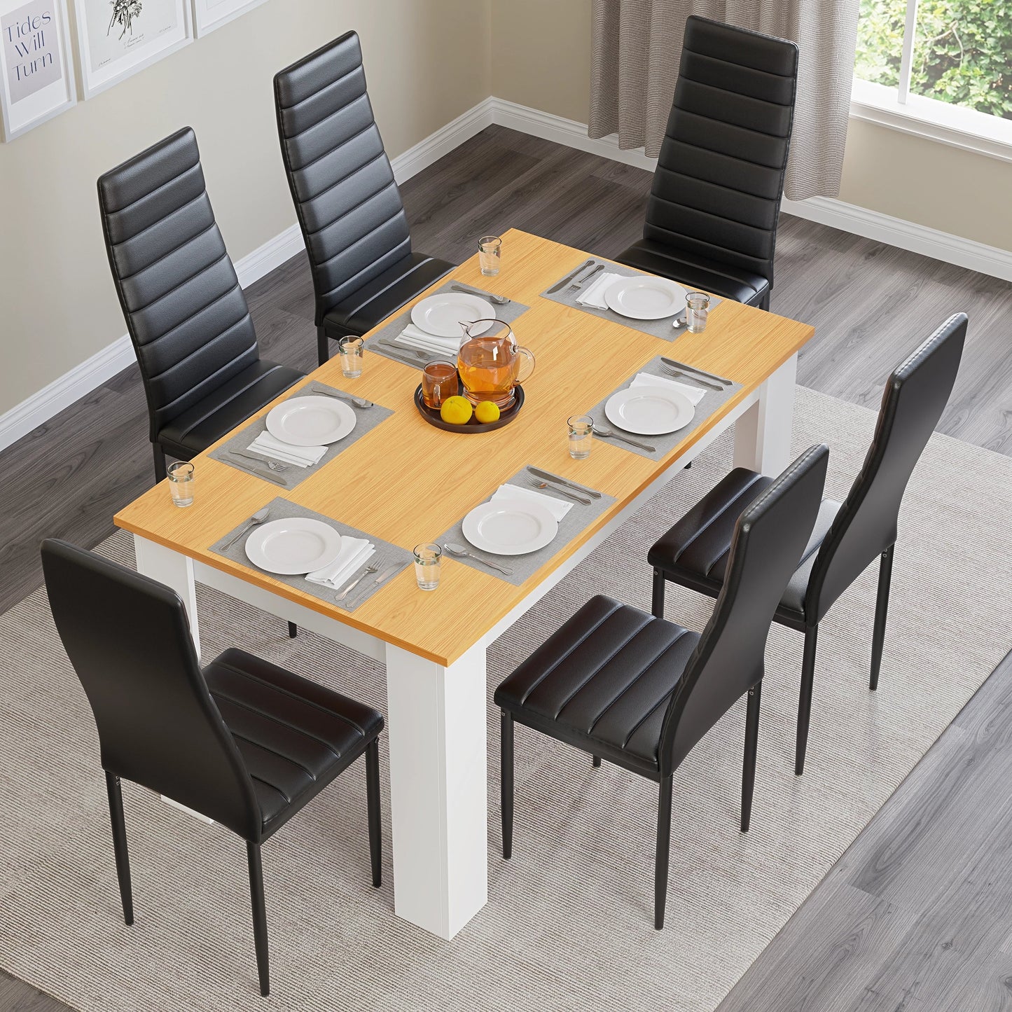 Dining Table Set With 4 & 6 Chairs in Black, Grey & White
