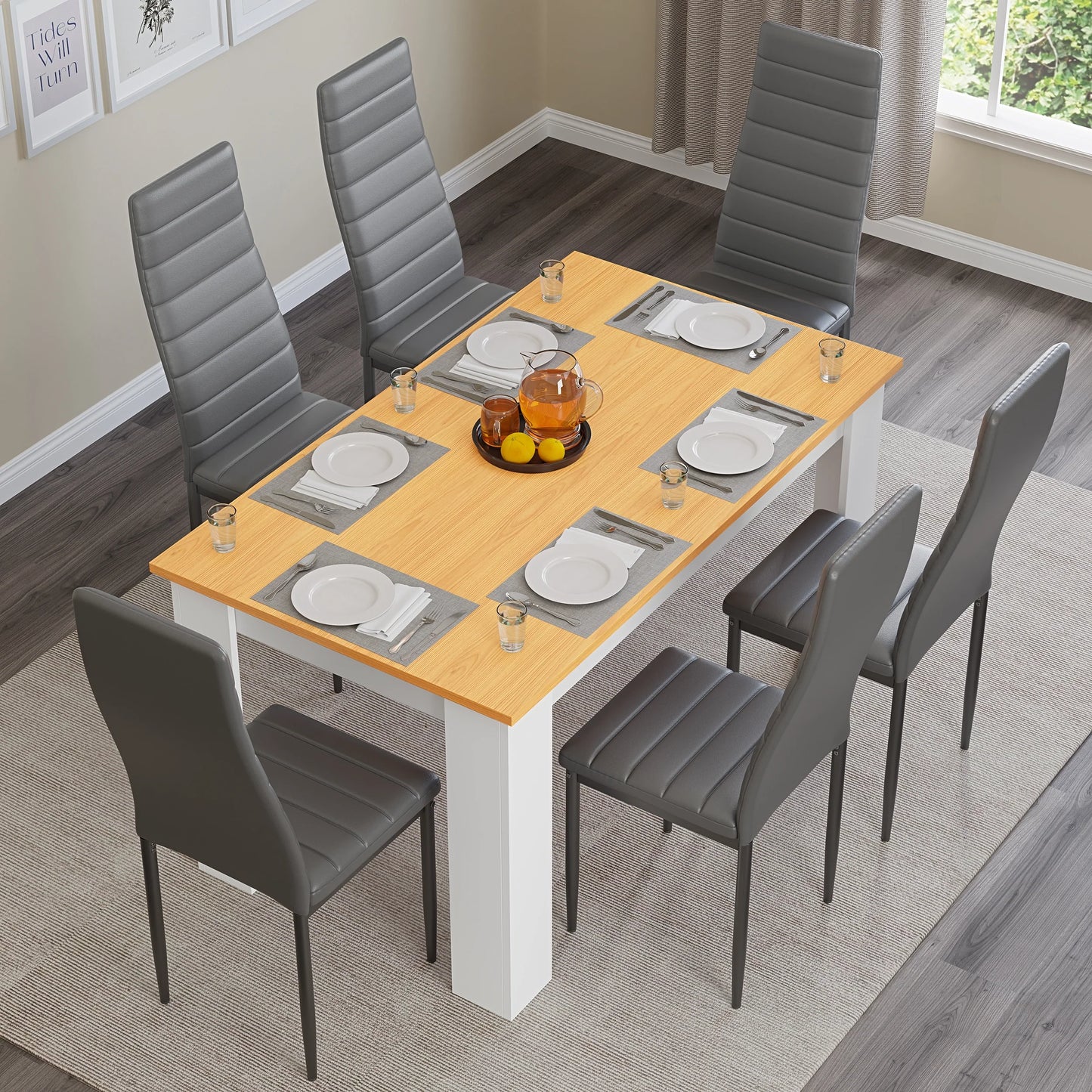 Dining Table Set With 4 & 6 Chairs in Black, Grey & White