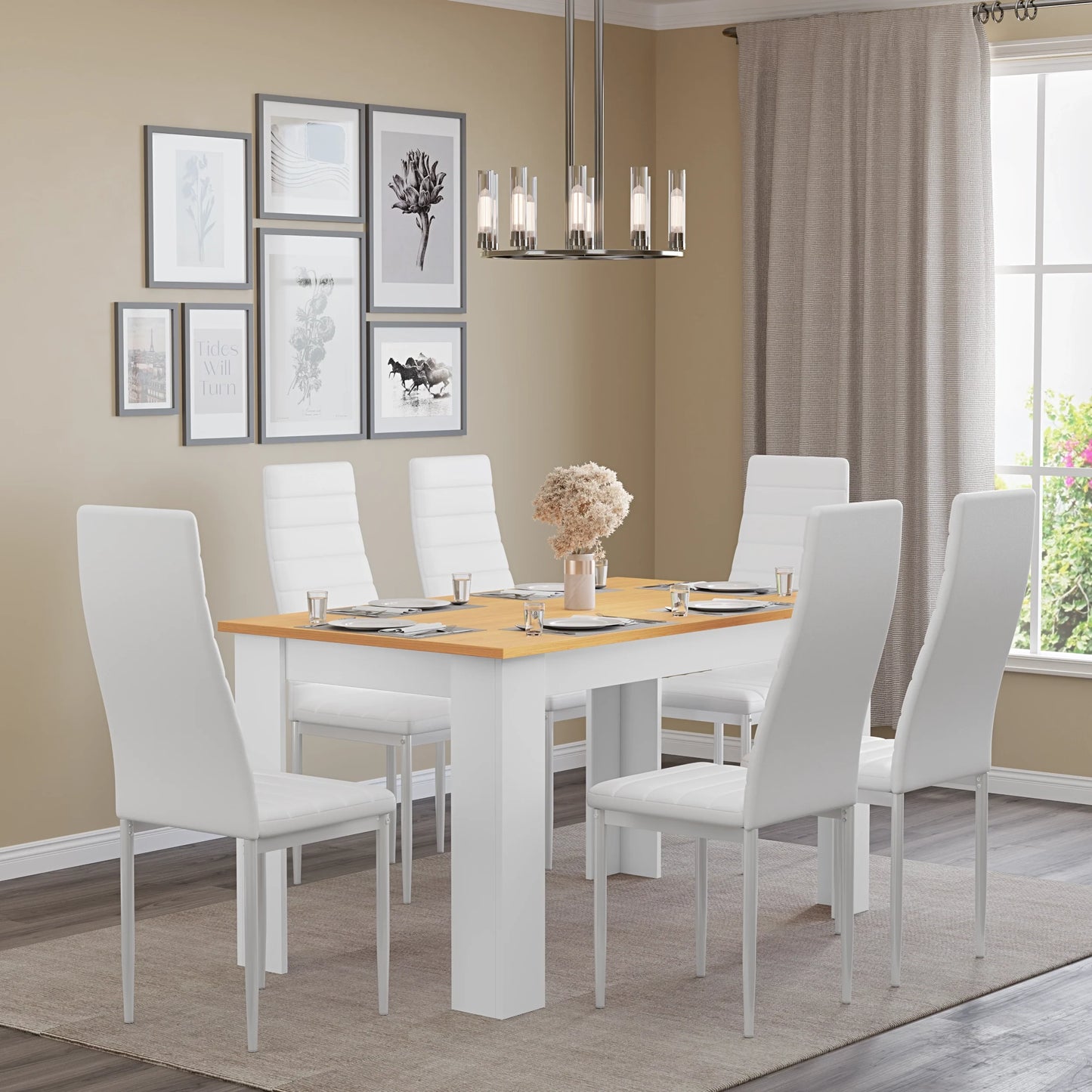 Dining Table Set With 4 & 6 Chairs in Black, Grey & White