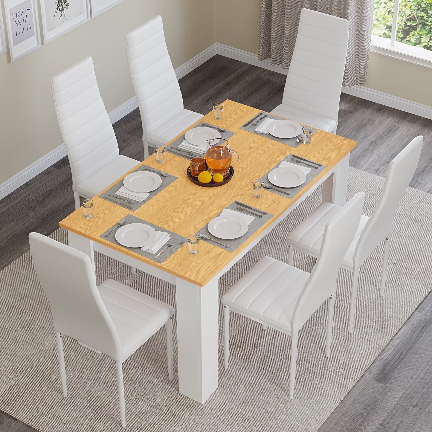 Dining Table Set With 4 & 6 Chairs in Black, Grey & White