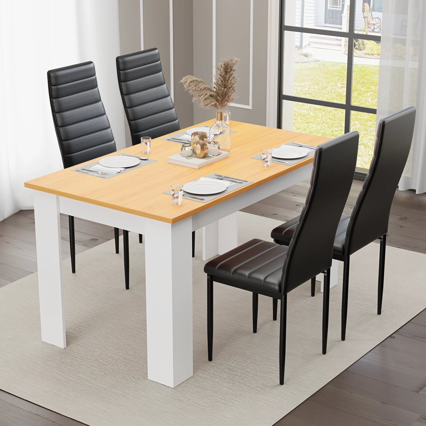 Dining Table Set With 4 & 6 Chairs in Black, Grey & White