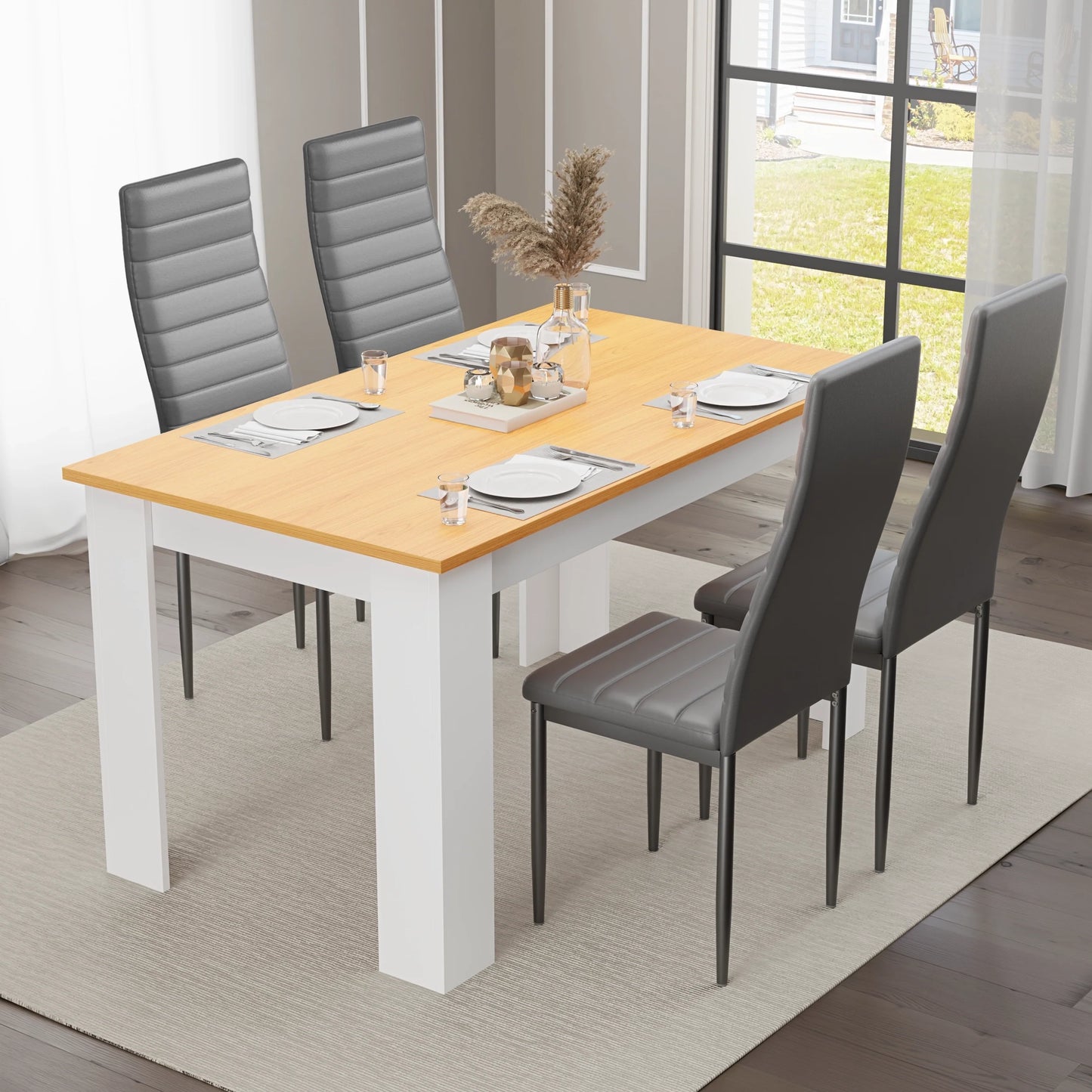Dining Table Set With 4 & 6 Chairs in Black, Grey & White