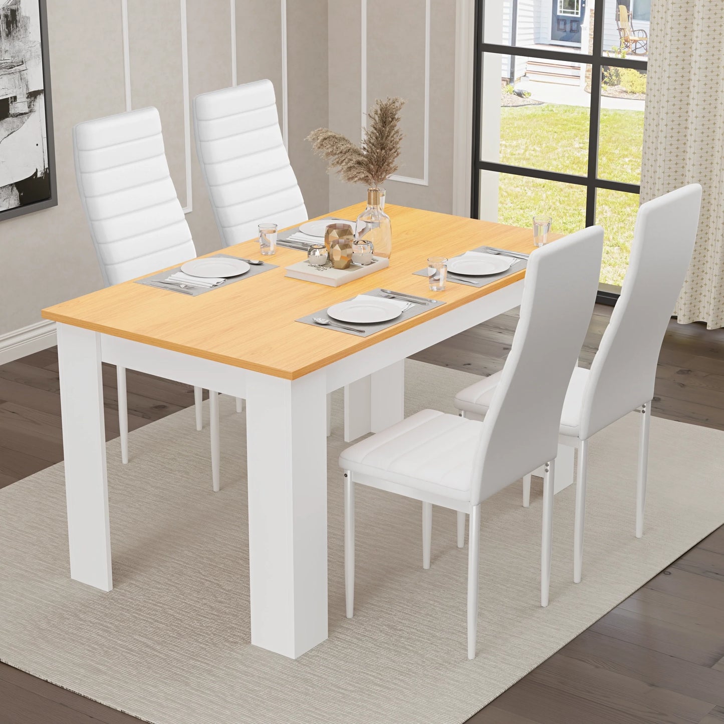 Dining Table Set With 4 & 6 Chairs in Black, Grey & White
