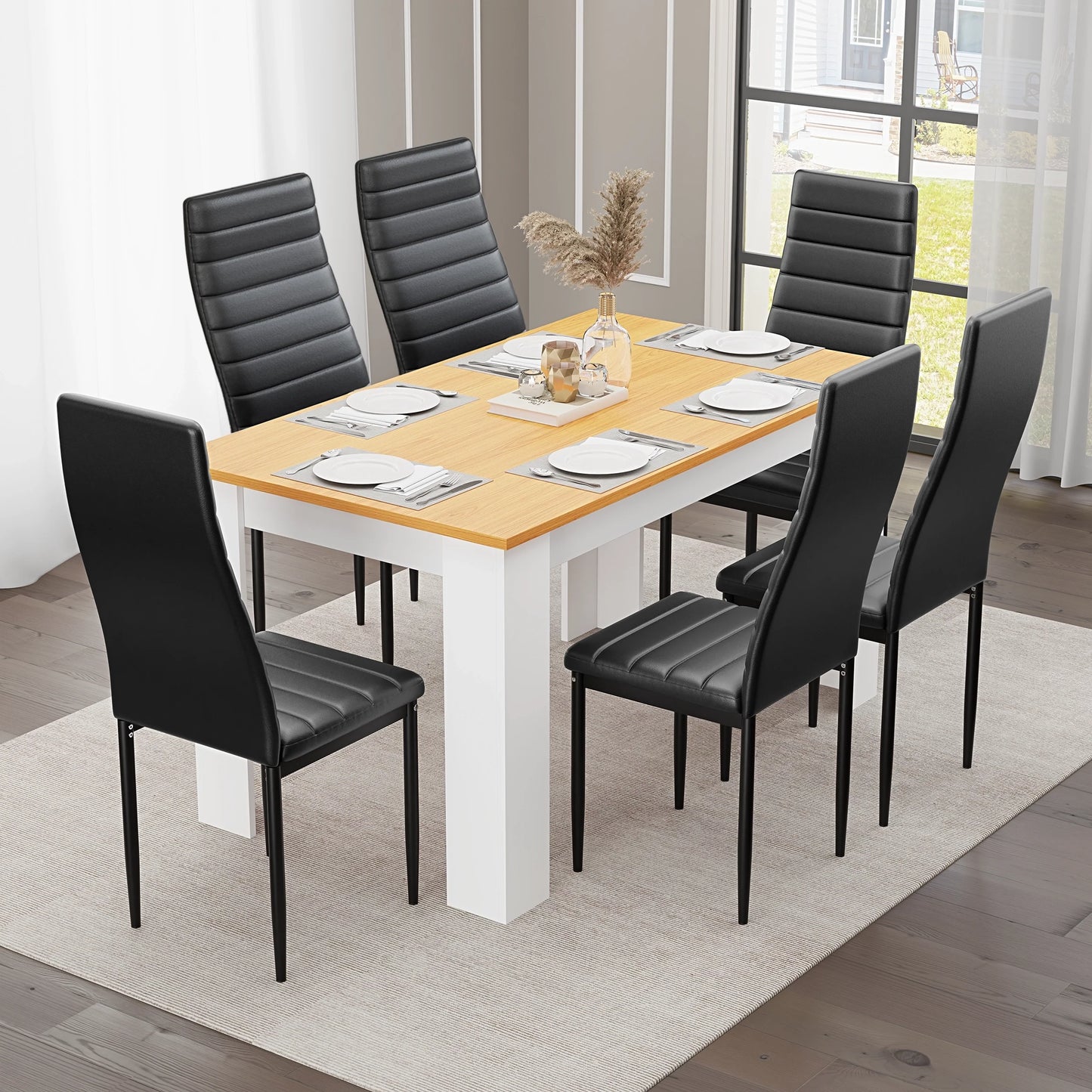 Dining Table Set With 4 & 6 Chairs in Black, Grey & White