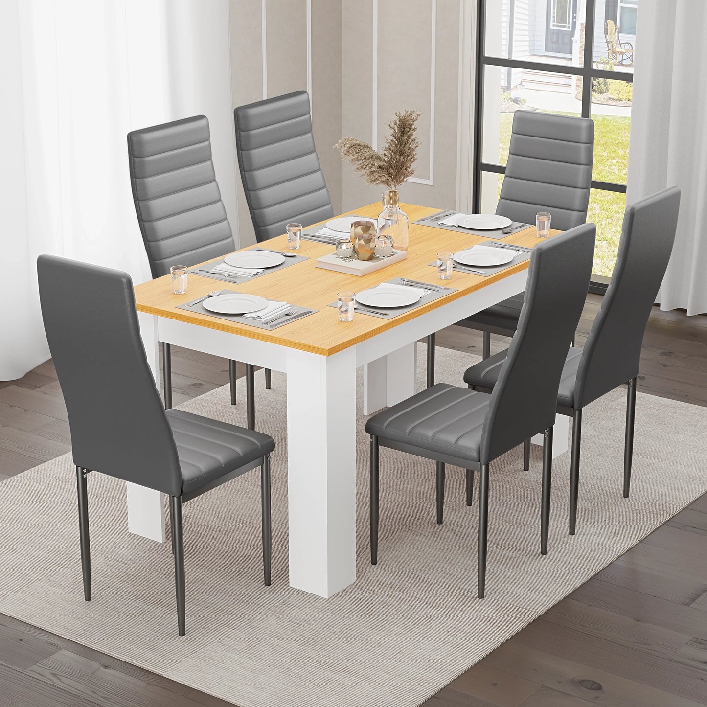 Dining Table Set With 4 & 6 Chairs in Black, Grey & White