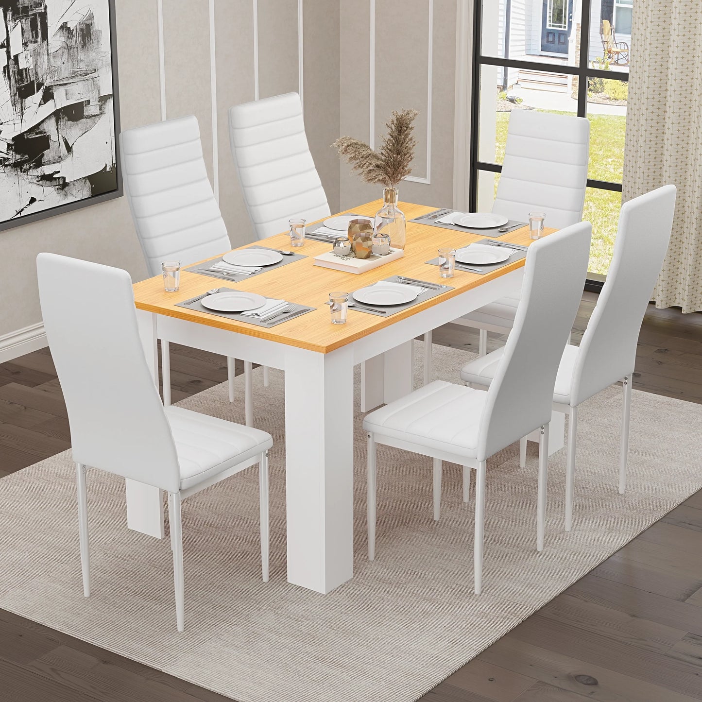 Dining Table Set With 4 & 6 Chairs in Black, Grey & White