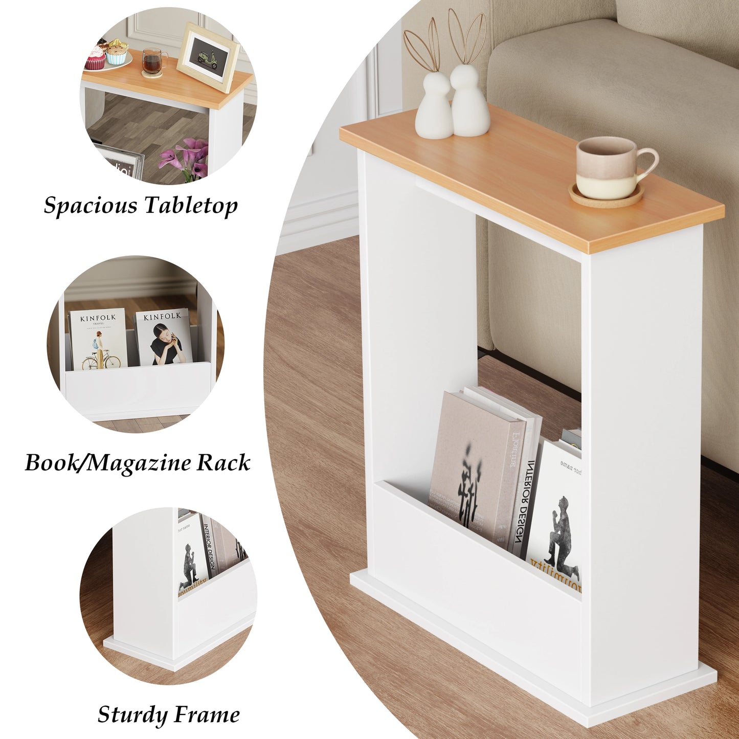 Small Narrow Side Table with Storage - Slim Sofa End Table