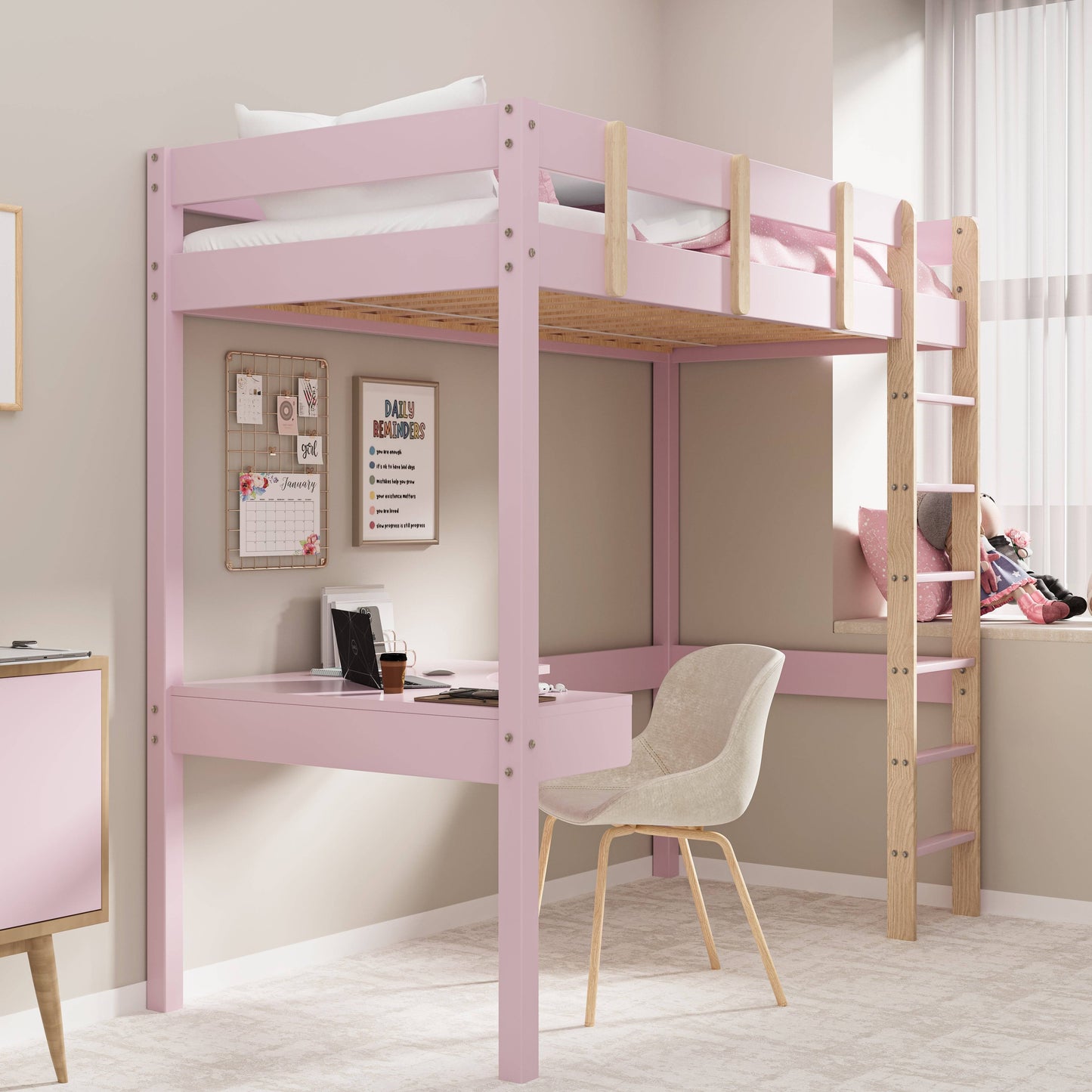 Bunk Bed With Desk - High Sleeper Loft Bed Frame For Kids