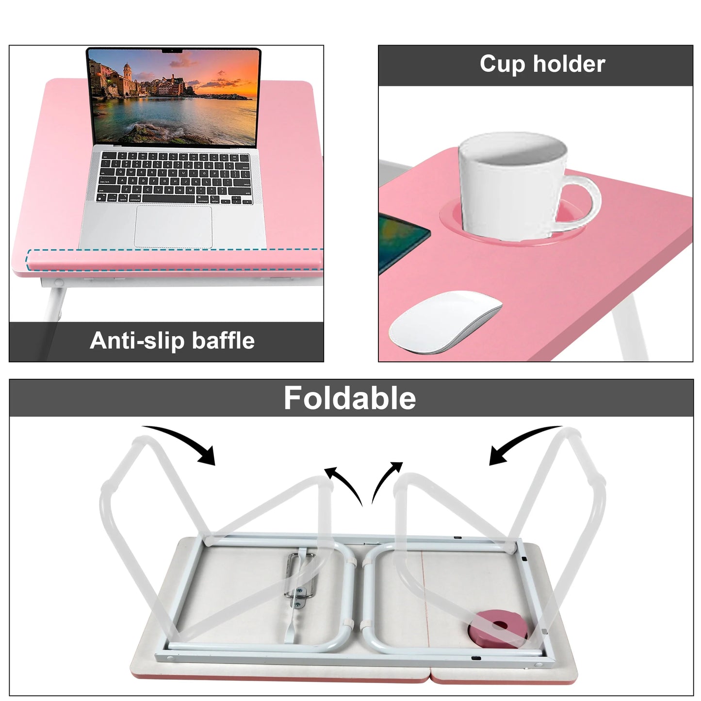 Portable Height Adjustable Laptop Table with Cup Holder